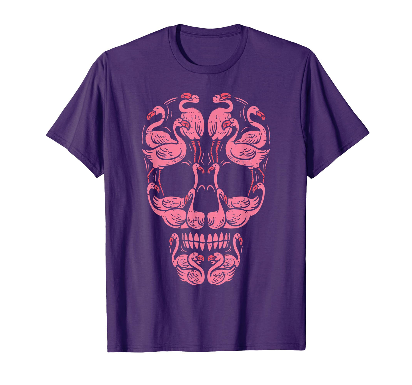 Pink Flamingo Skull Breast Cancer Awareness Halloween Women T-Shirt