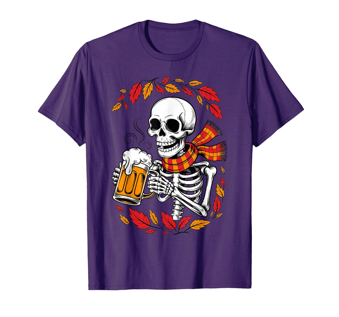Skeleton Beer Drinker Halloween Thanksgiving Oktoberfest T-Shirt