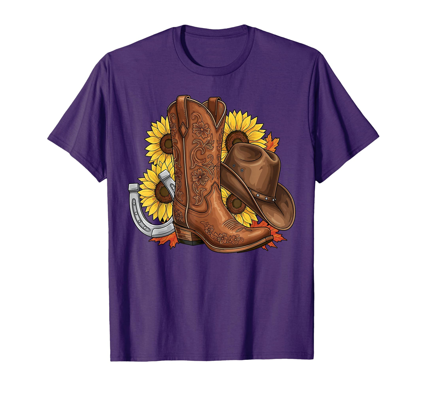 Cowboy Boot Hat Sunflower Horseshoe Western T-Shirt