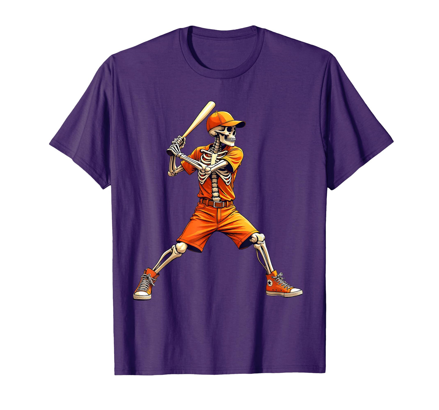 Funny Skeleton Baseball Halloween Scary Costume Men Boys T-Shirt