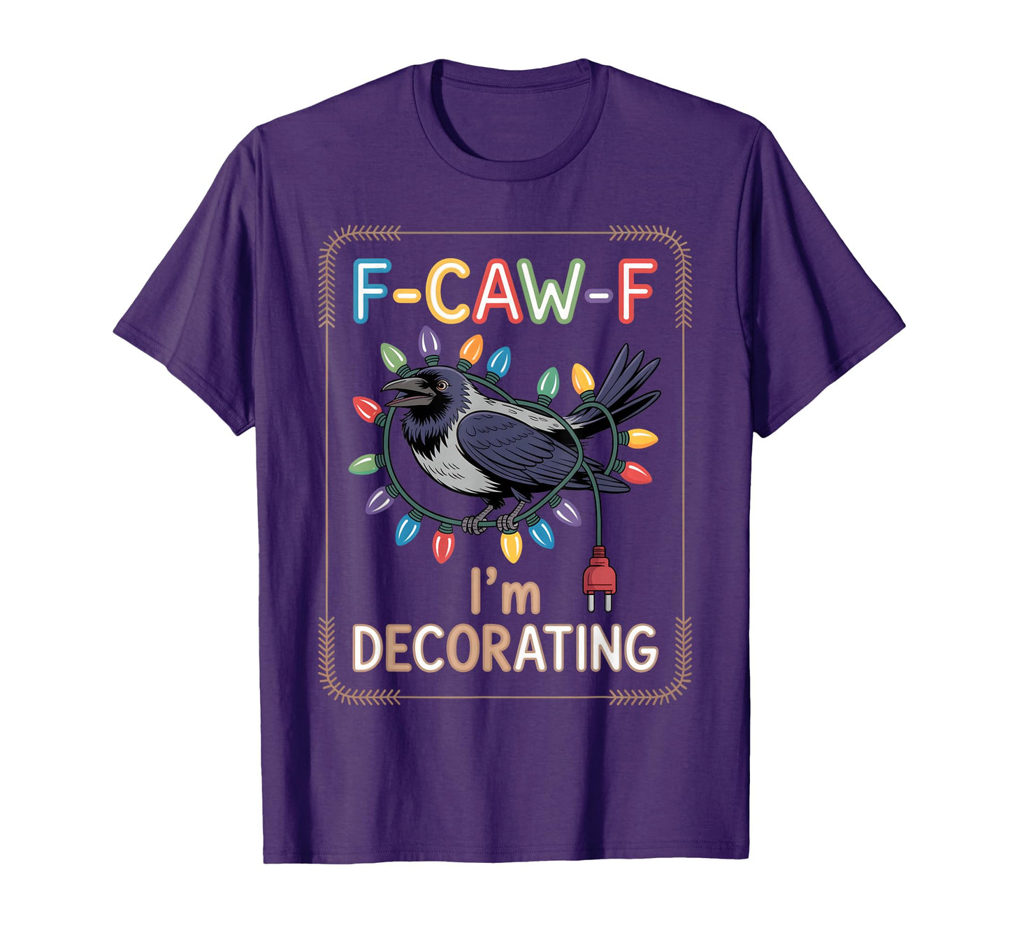 Black Crow F-Caw-F Funny Retro Christmas Lights Santa hat T-Shirt