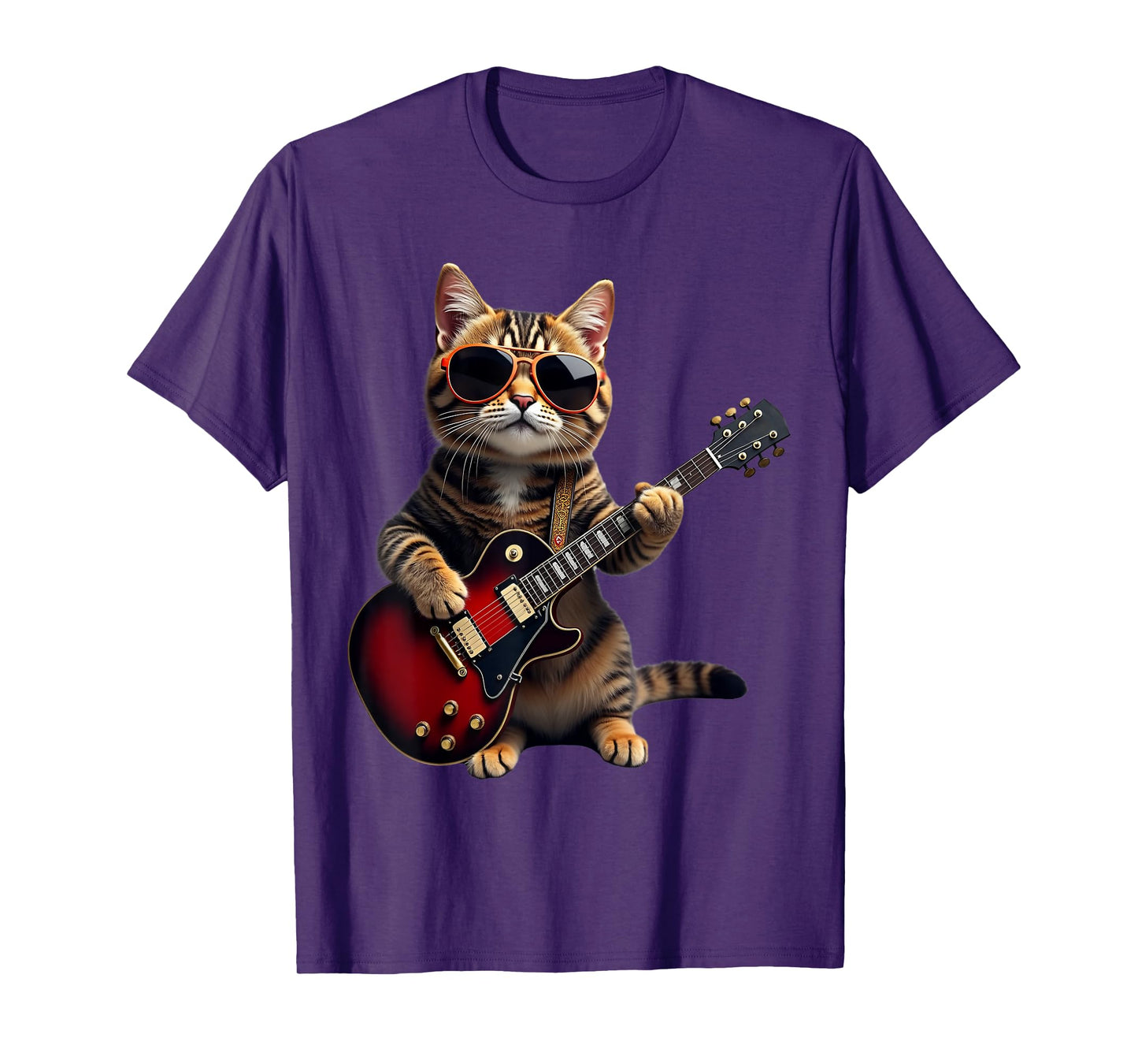 Funny Rock Cat Enthusiast Lover Music Roll Heavy Guitar Cats Men Women Kids T-Shirt