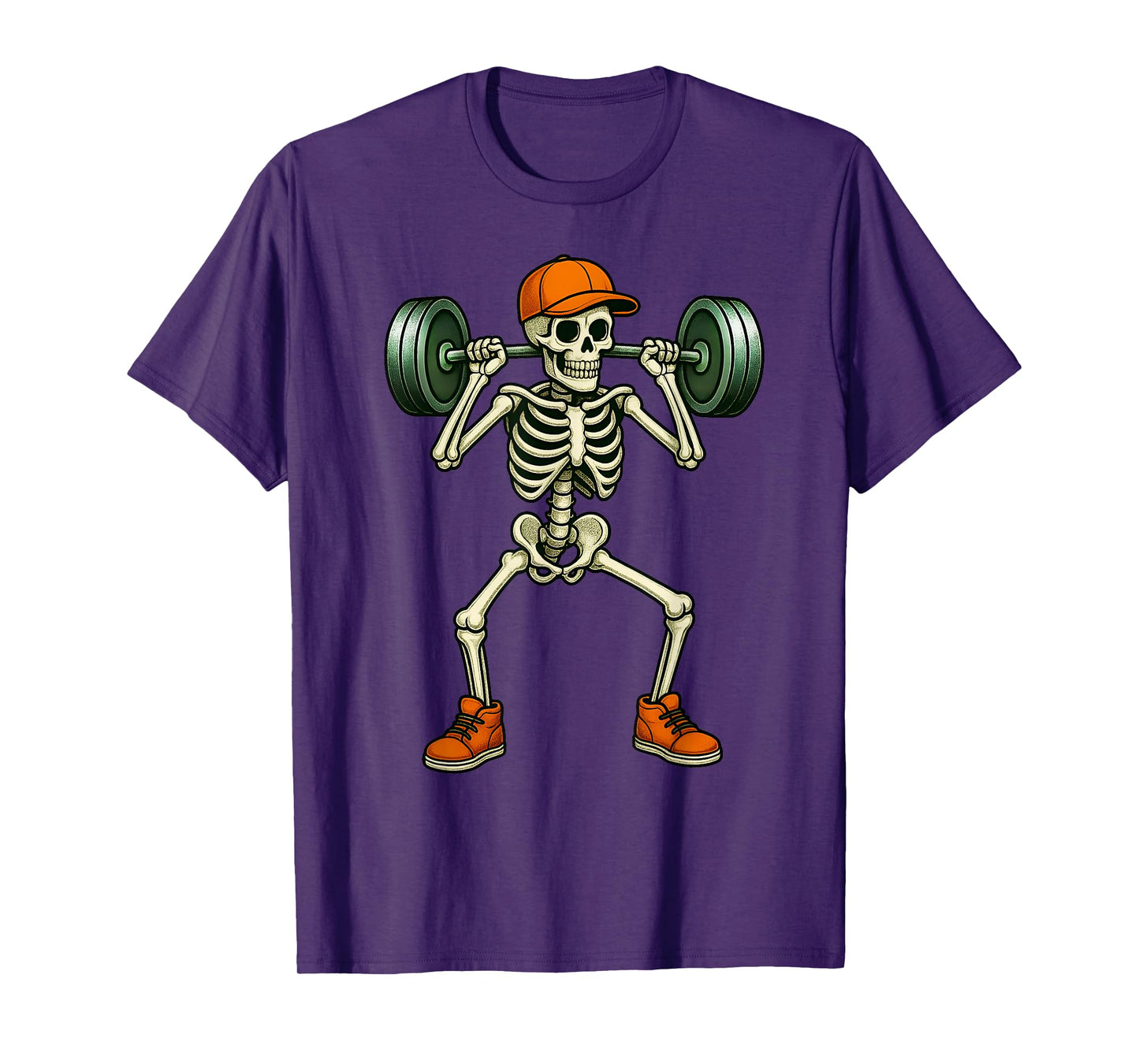 Skeleton Halloween Weight Lifting Workout Boys Kids Men T-Shirt