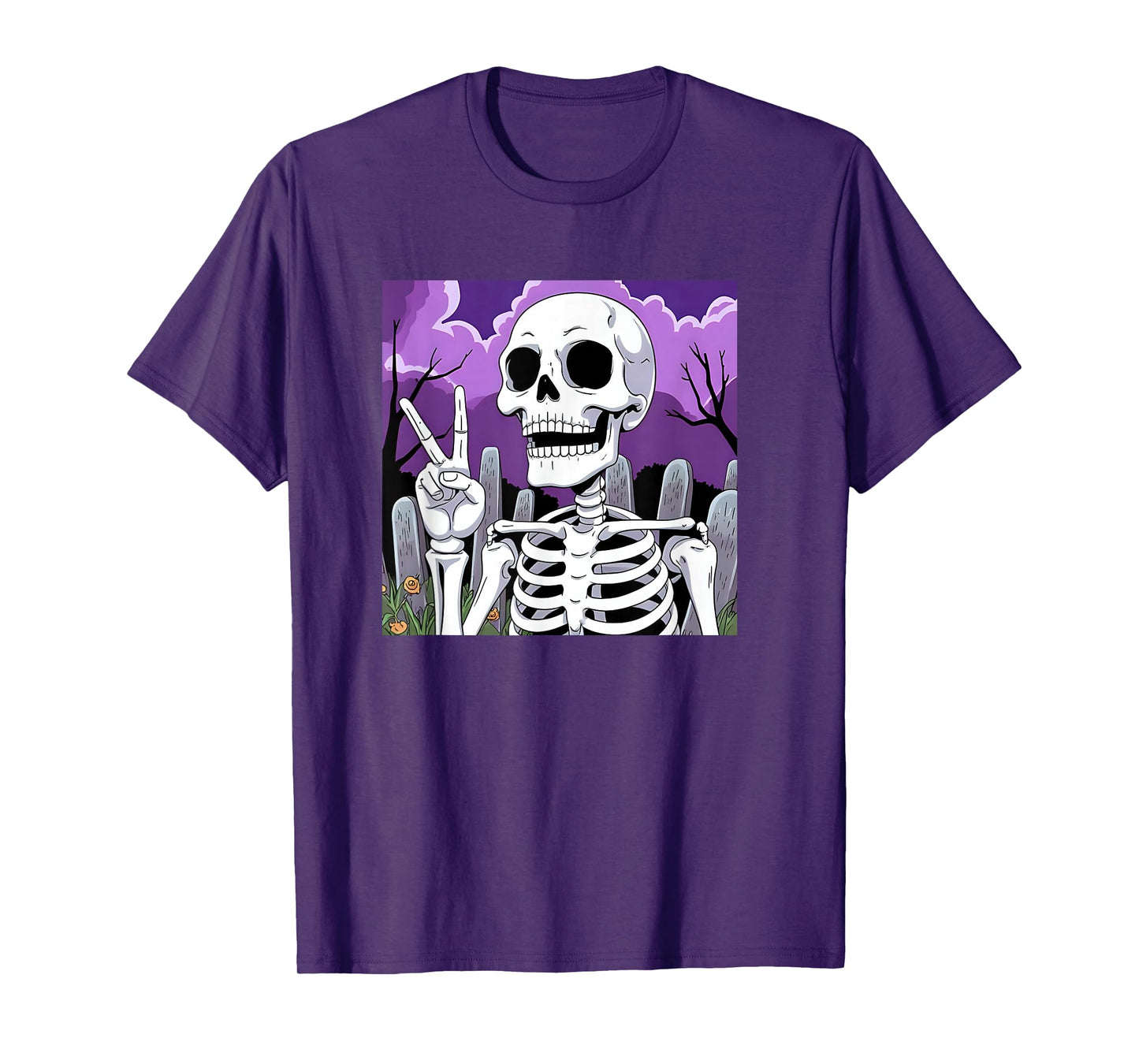 Skeleton Hand Peace Sign Anime Halloween All Hallows Eve T-Shirt