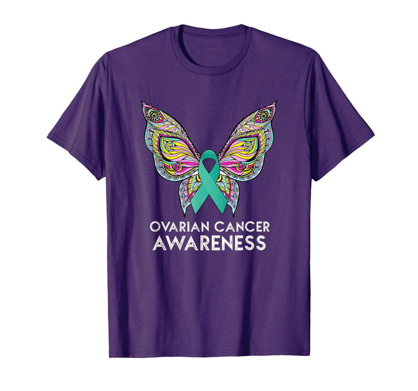 Ovarian Cancer Awareness Support Butterfly Teal Ribbon Gift T-Shirt