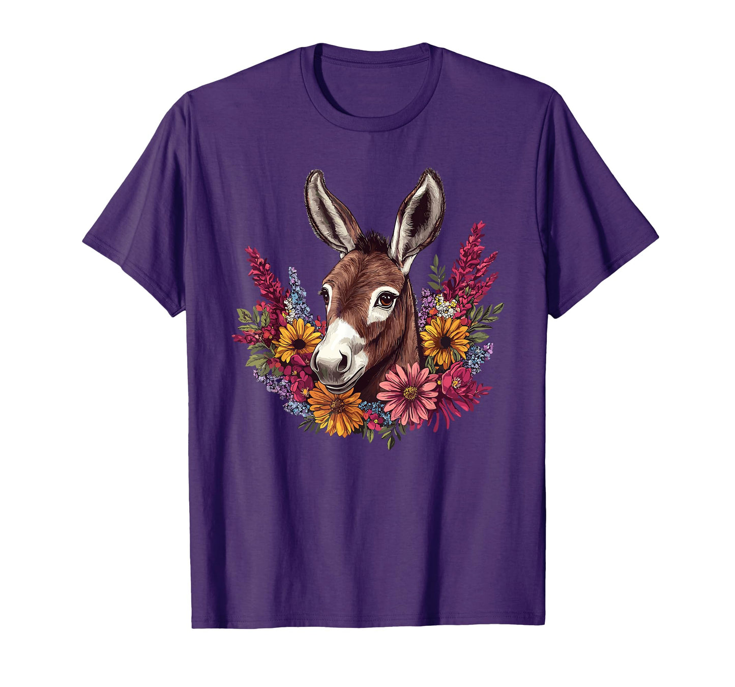 Charming Donkey With Colorful Flowers T-Shirt