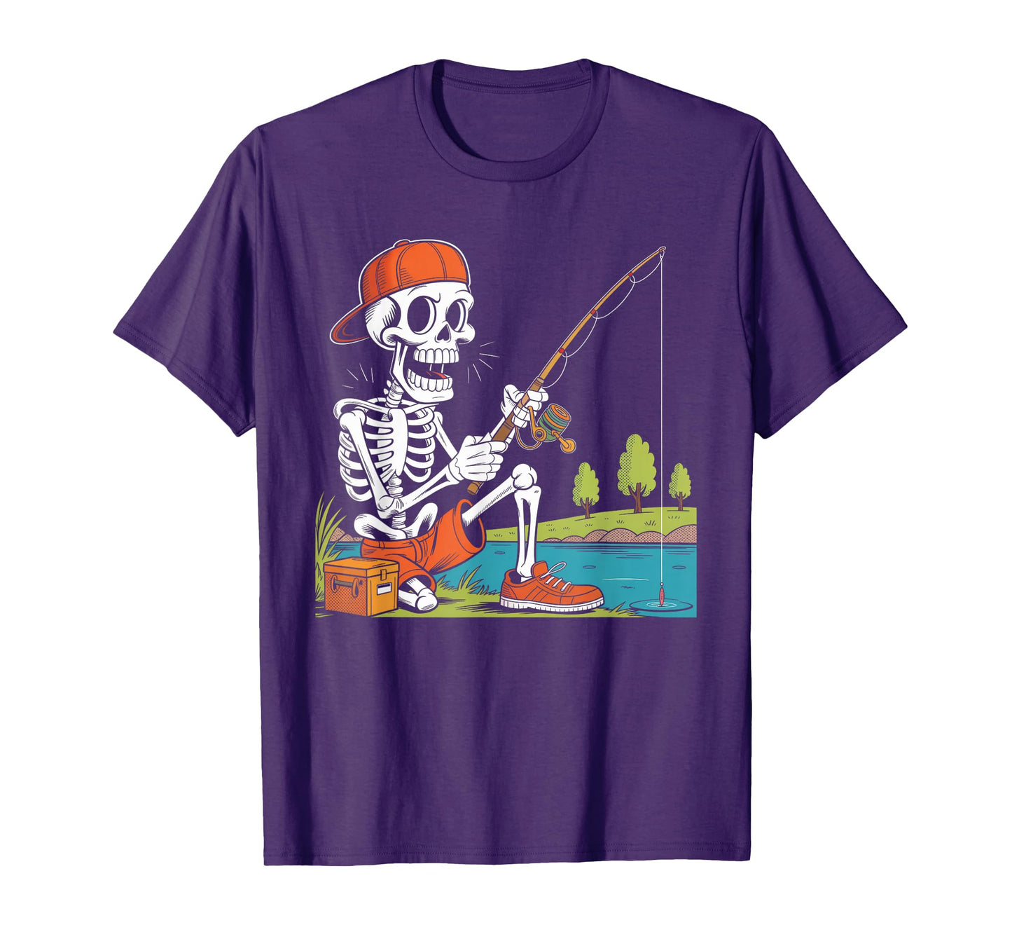 Skeleton Fishing Halloween Costume Funny Fishing Boys Kids T-Shirt