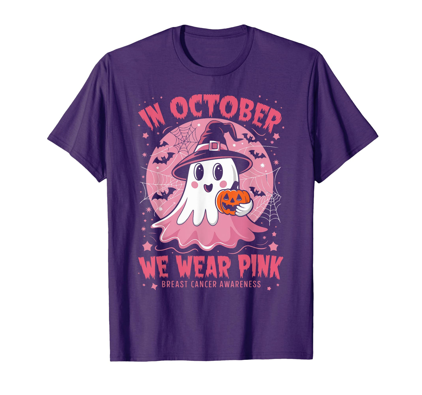 In October We Wear Pink Breast Cancer Awareness Women Ghost T-Shirt