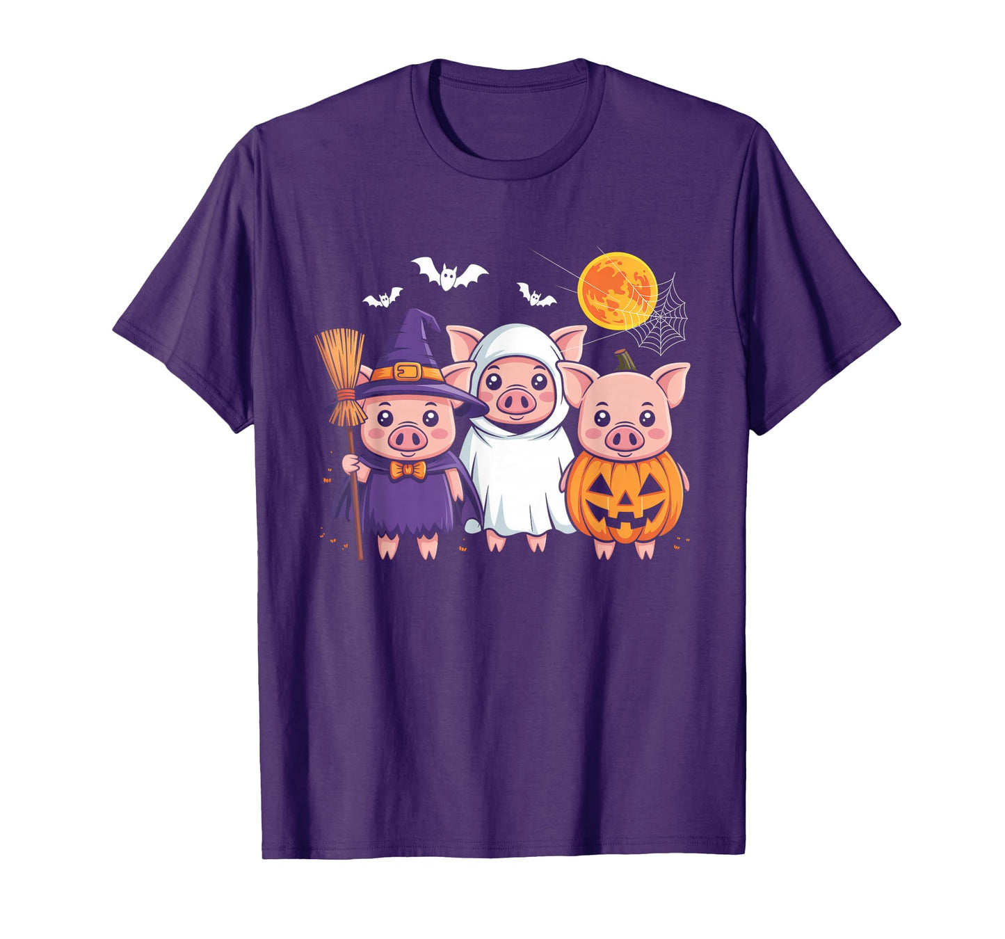 Three Halloween Pigs Cosplay Witch Boo Carved Pumpkin T-Shirt