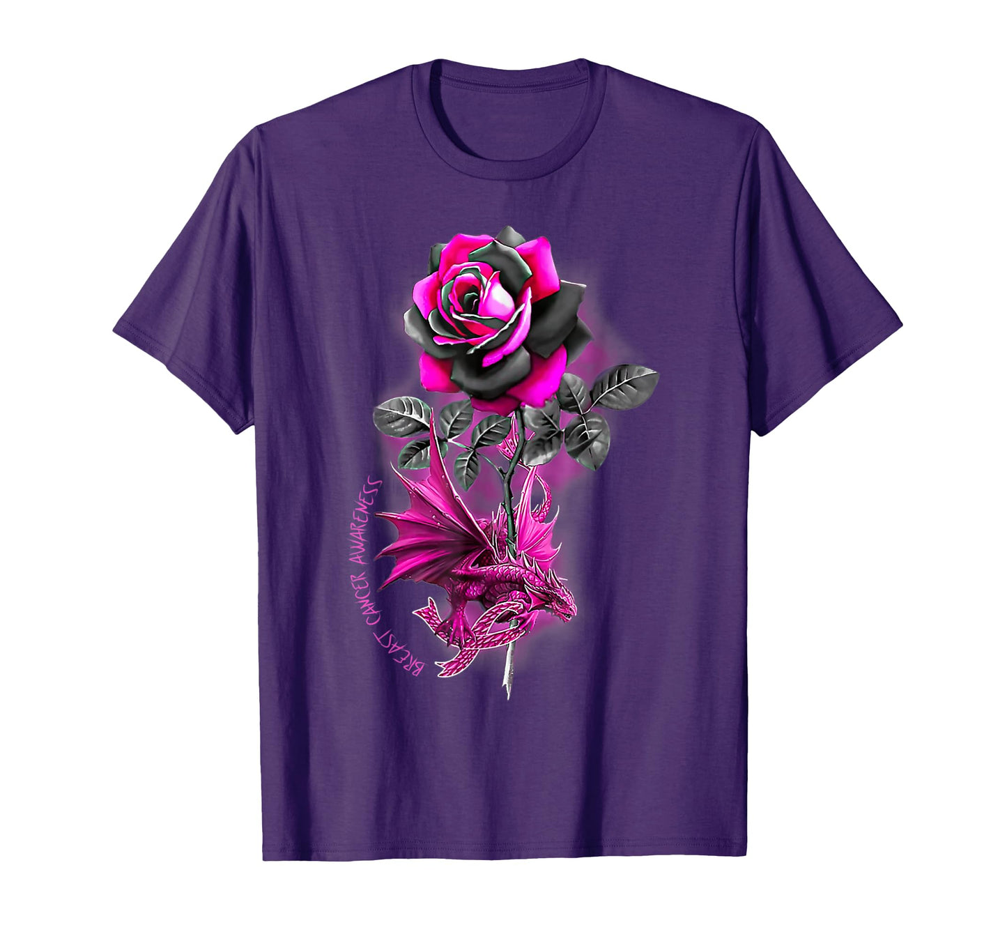 Breast Cancer Dragon Ribbon Pink Warrior Rose Flower Dragon T-Shirt