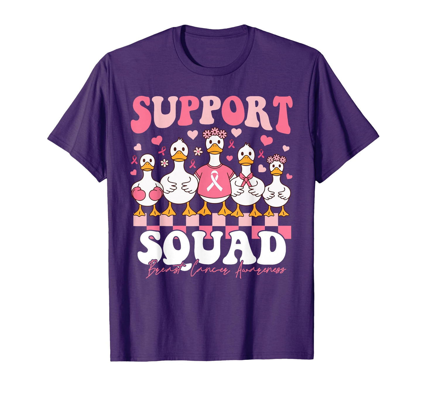 Support Squad Goose Breast Cancer Coquette Bow Pink Ribbons T-Shirt