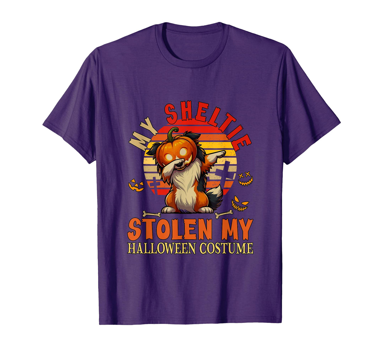 Sheltie Stolen My Halloween Costume Dog Carved Pumpkin T-Shirt