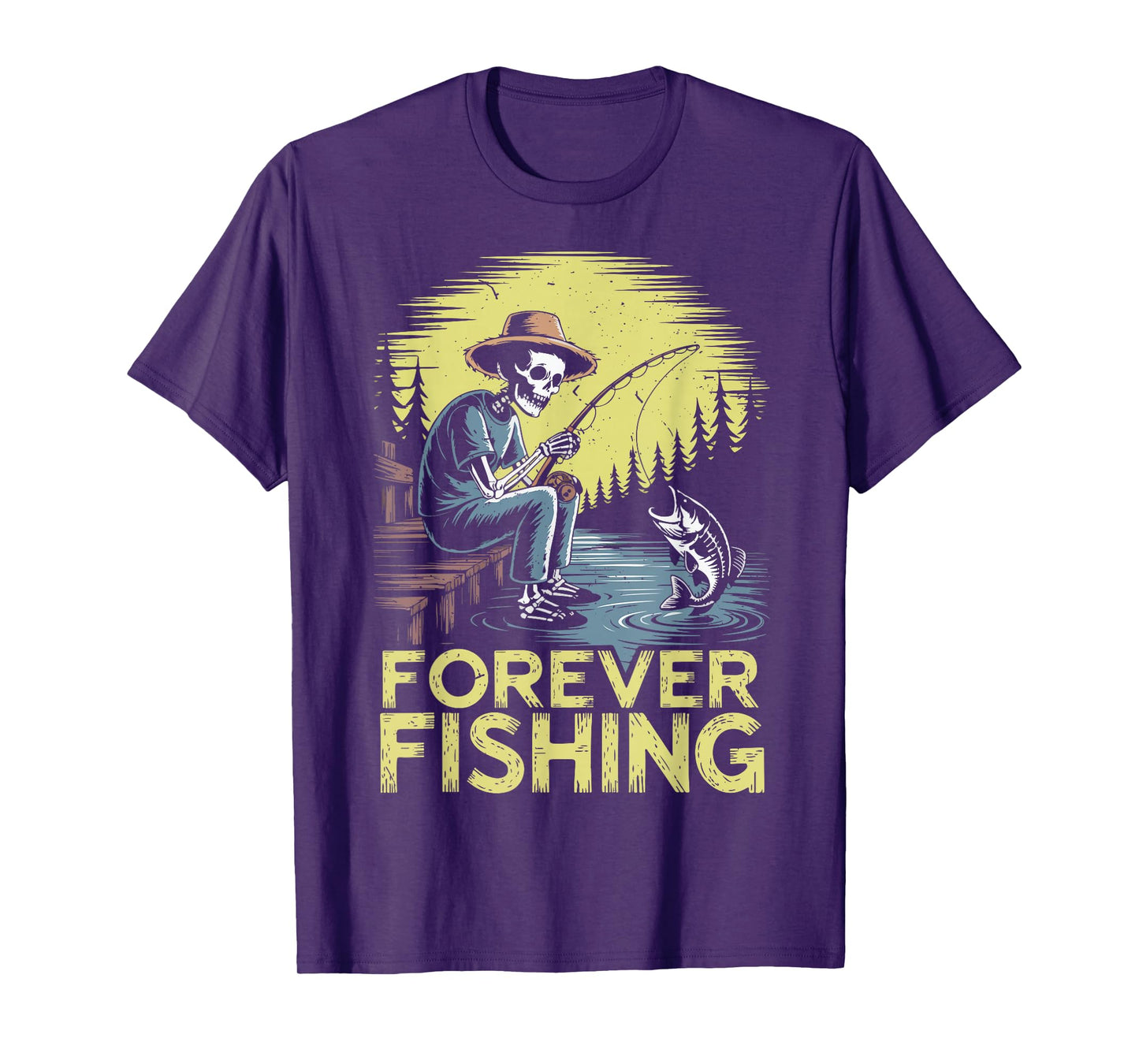 Forever Fishing Skeleton Halloween Bass Fish Funny Fisherman T-Shirt