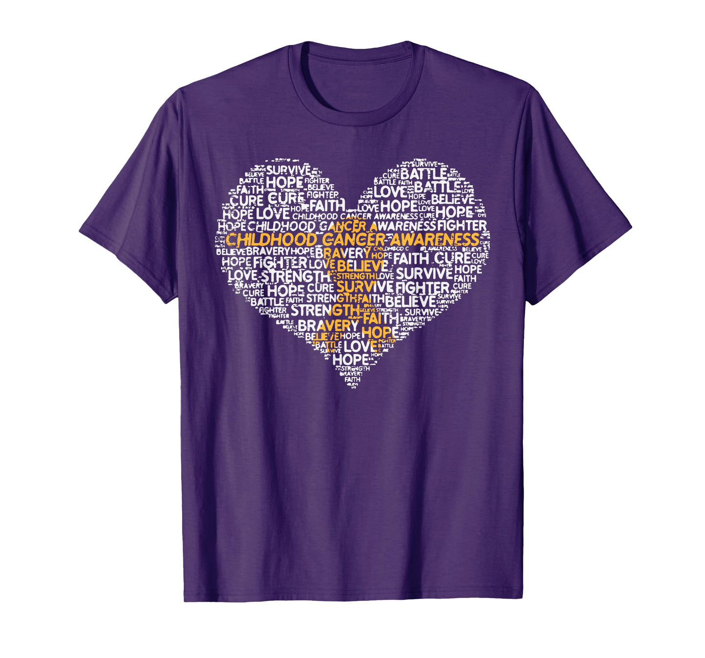 Childhood Cancer Awarenes Ribbon Heart Words Men Women Kids T-Shirt