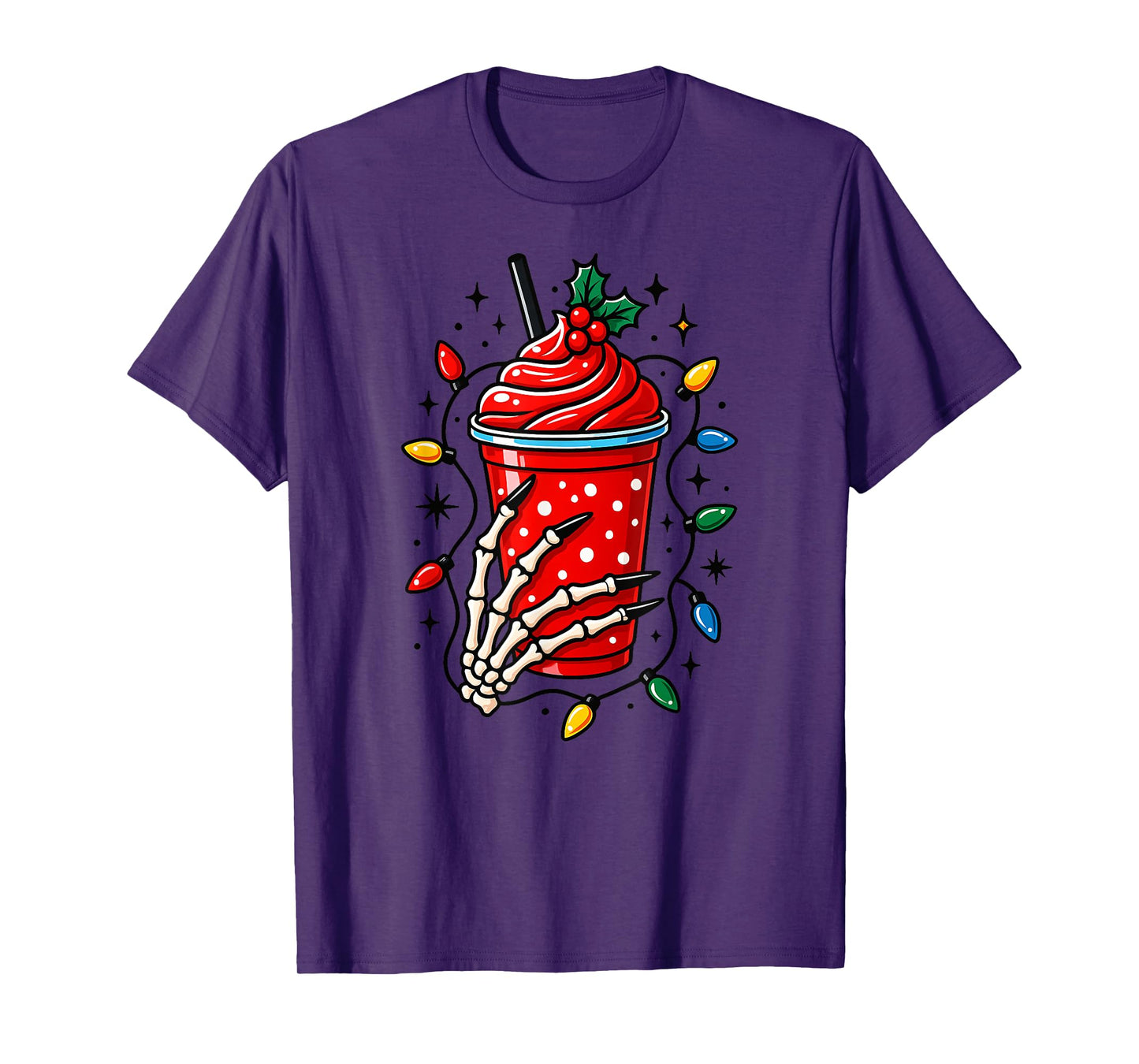 Skeleton Hand Halloween Frappe Christmas Lights Xmas T-Shirt