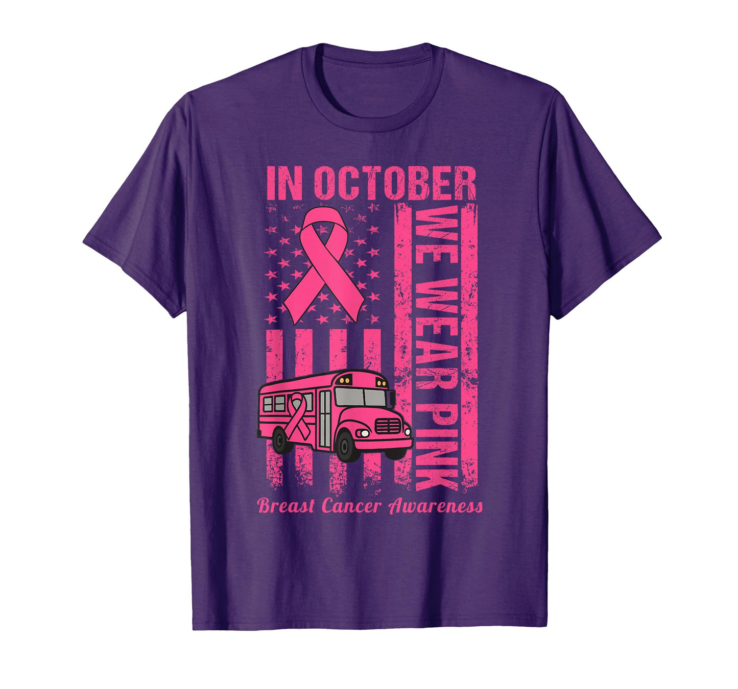 in October We Wear Pink School Bus Driver Breast Cancer T-Shirt