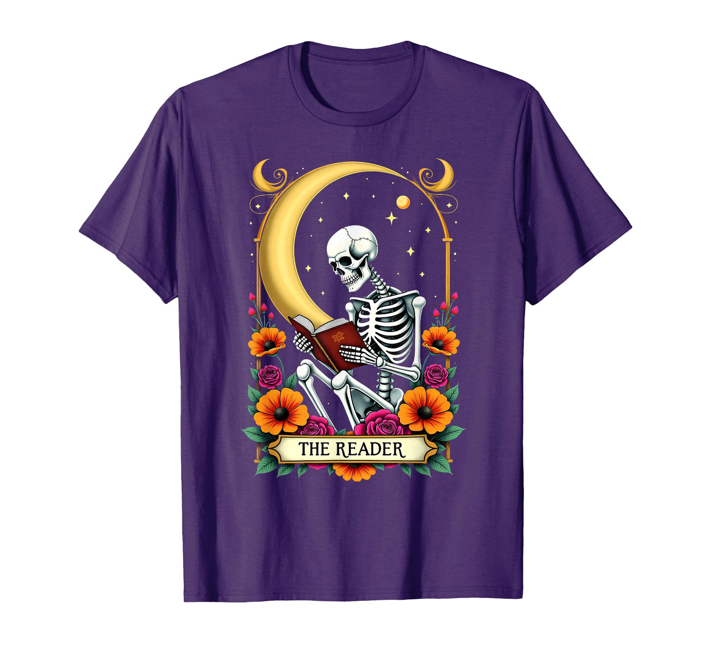 Tarot Card Skeleton Reading Book Librarian The Reader T-Shirt