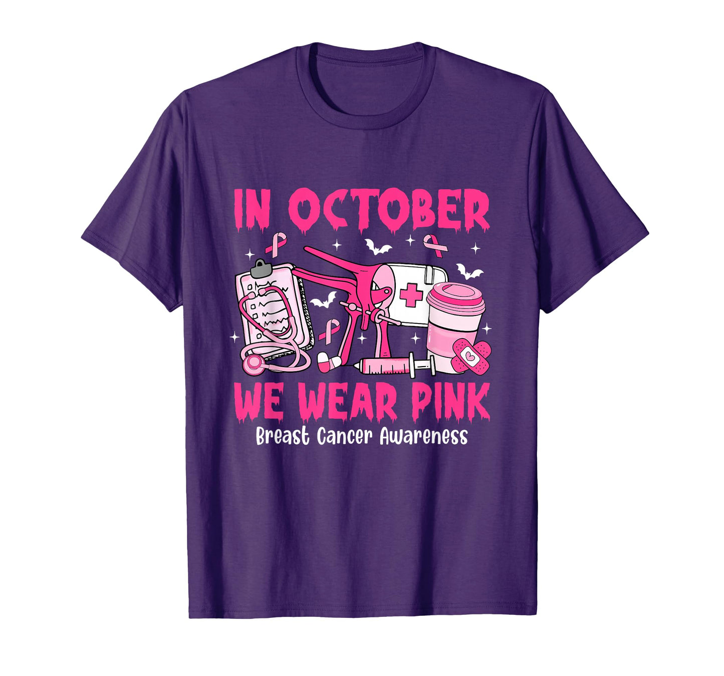 in October We Wear Pink OBGYN Nurse Breast Cancer T-Shirt