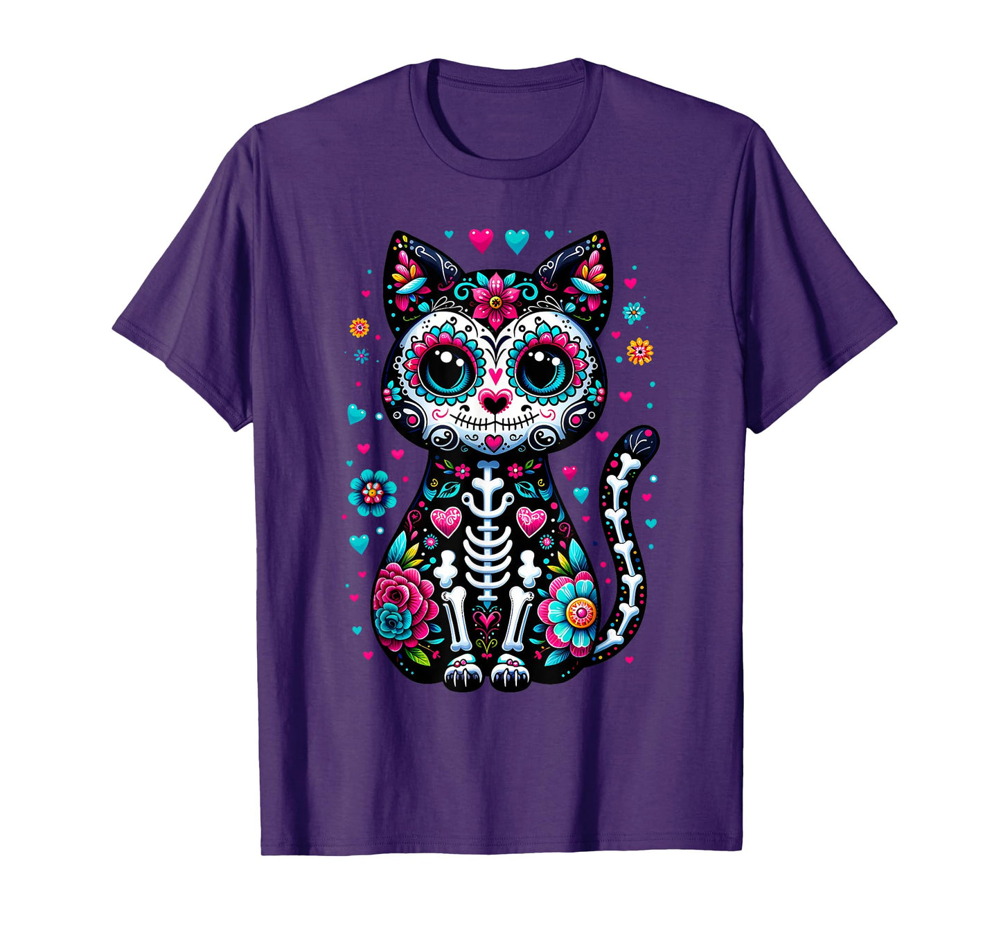 Dia De Los Muertos Cinco De Mayo Cat Sugar Skull Men Women T-Shirt