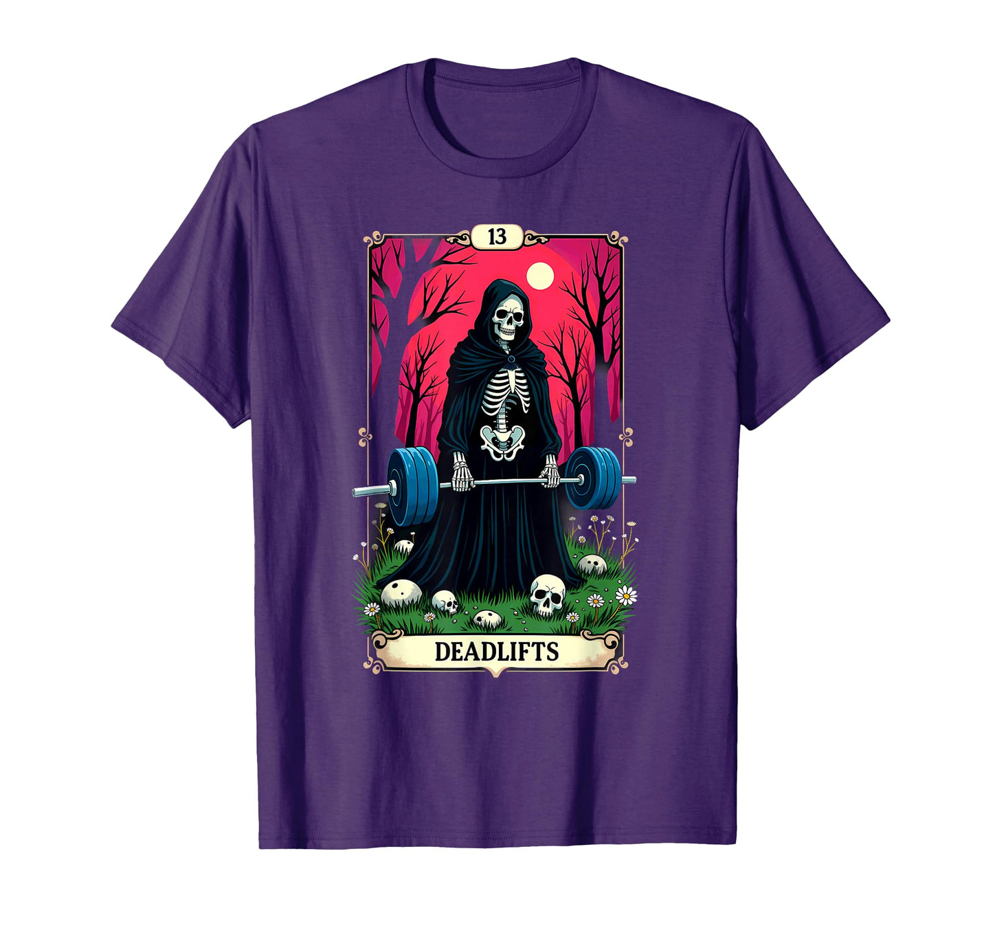 Gothic Tarot Card Skeleton Deadlifts Weightlifiting T-Shirt