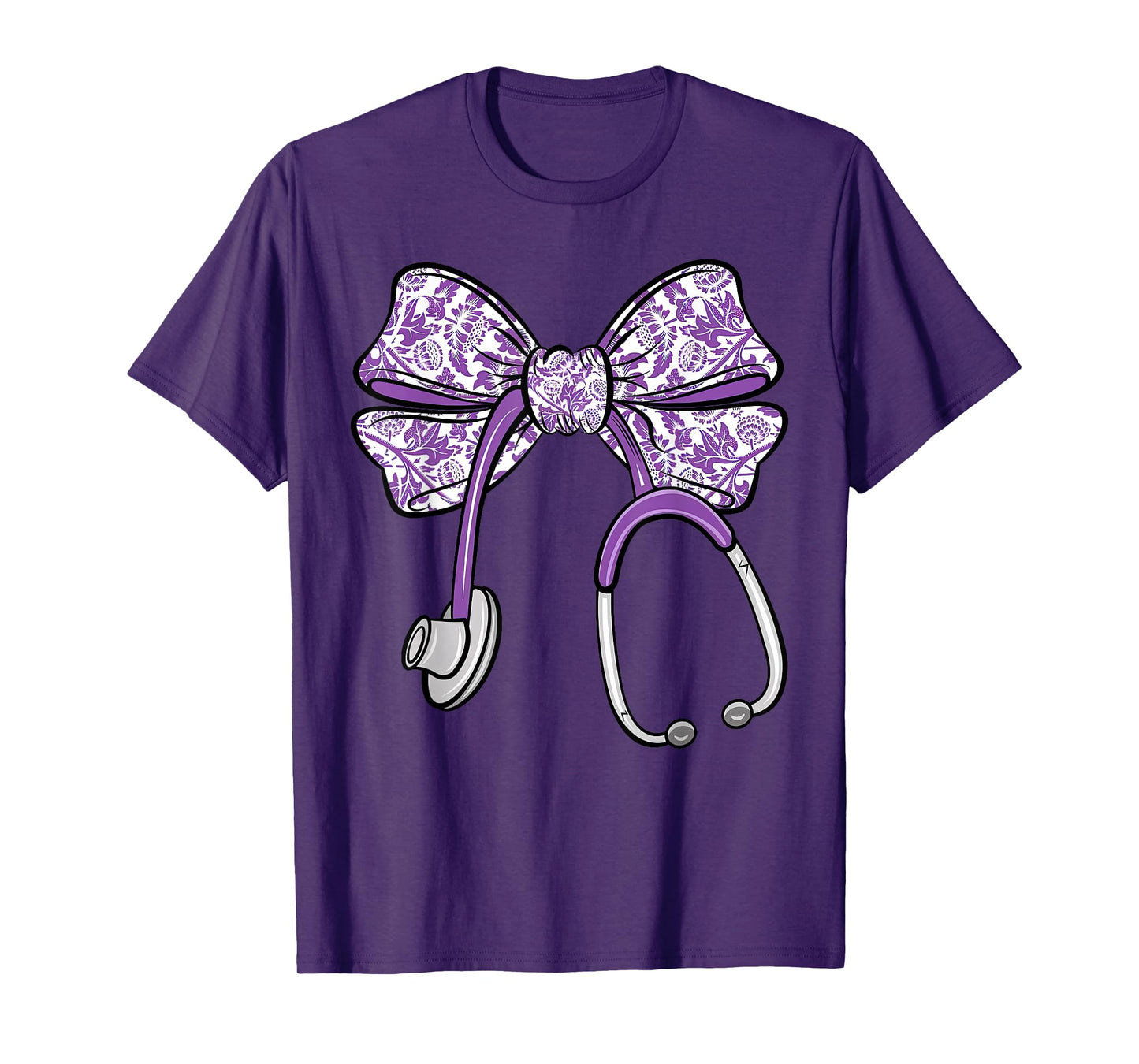 Cute Floral Coquette Purple Nurse Bow Ribbon Stethoscope RN T-Shirt