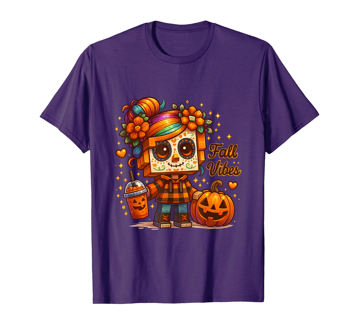 Fall Vibes Coffee Skeleton Halloween Pumpkin Spooky T-Shirt
