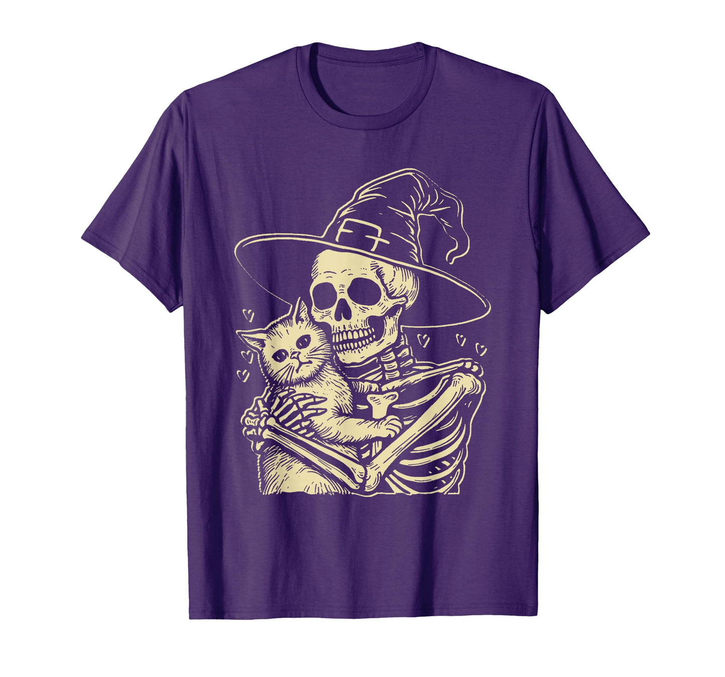Skeleton Hugging Cat Halloween Cat Lover Cat Mom Dad T-Shirt