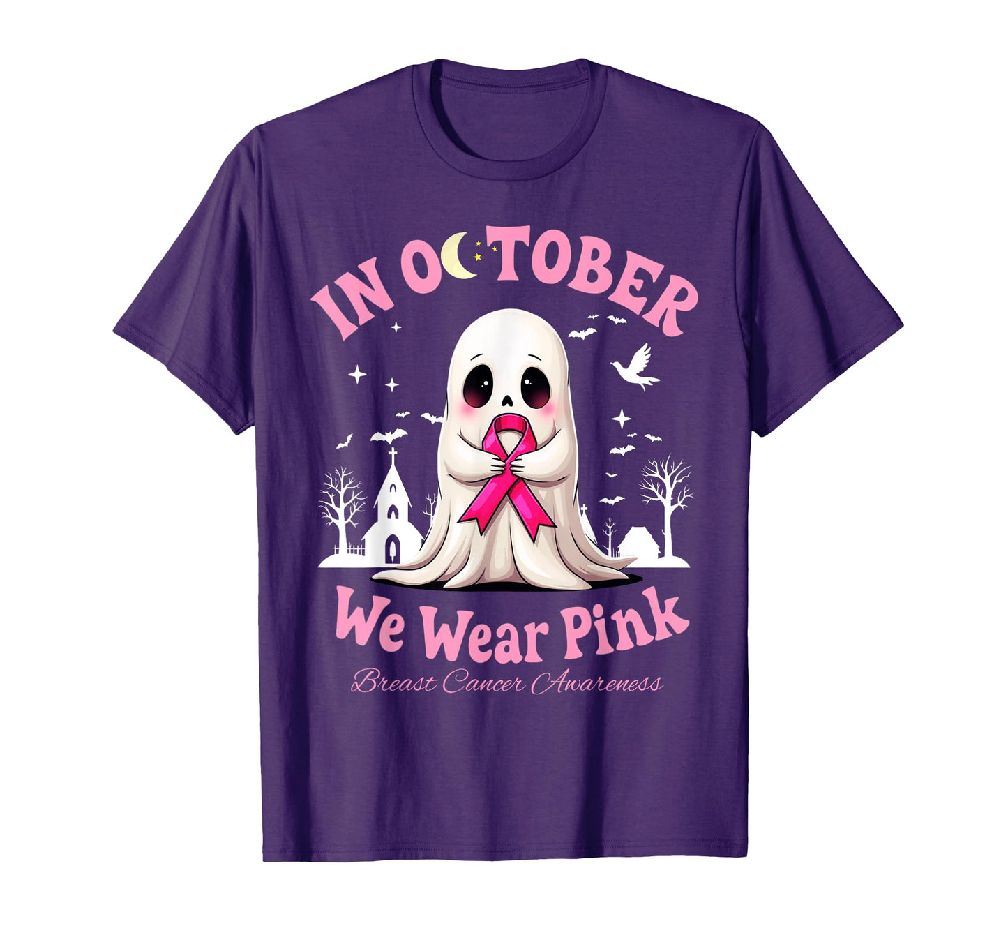 In October We Wear Pink Cute Ghost Breast Cancer For Women T-Shirt