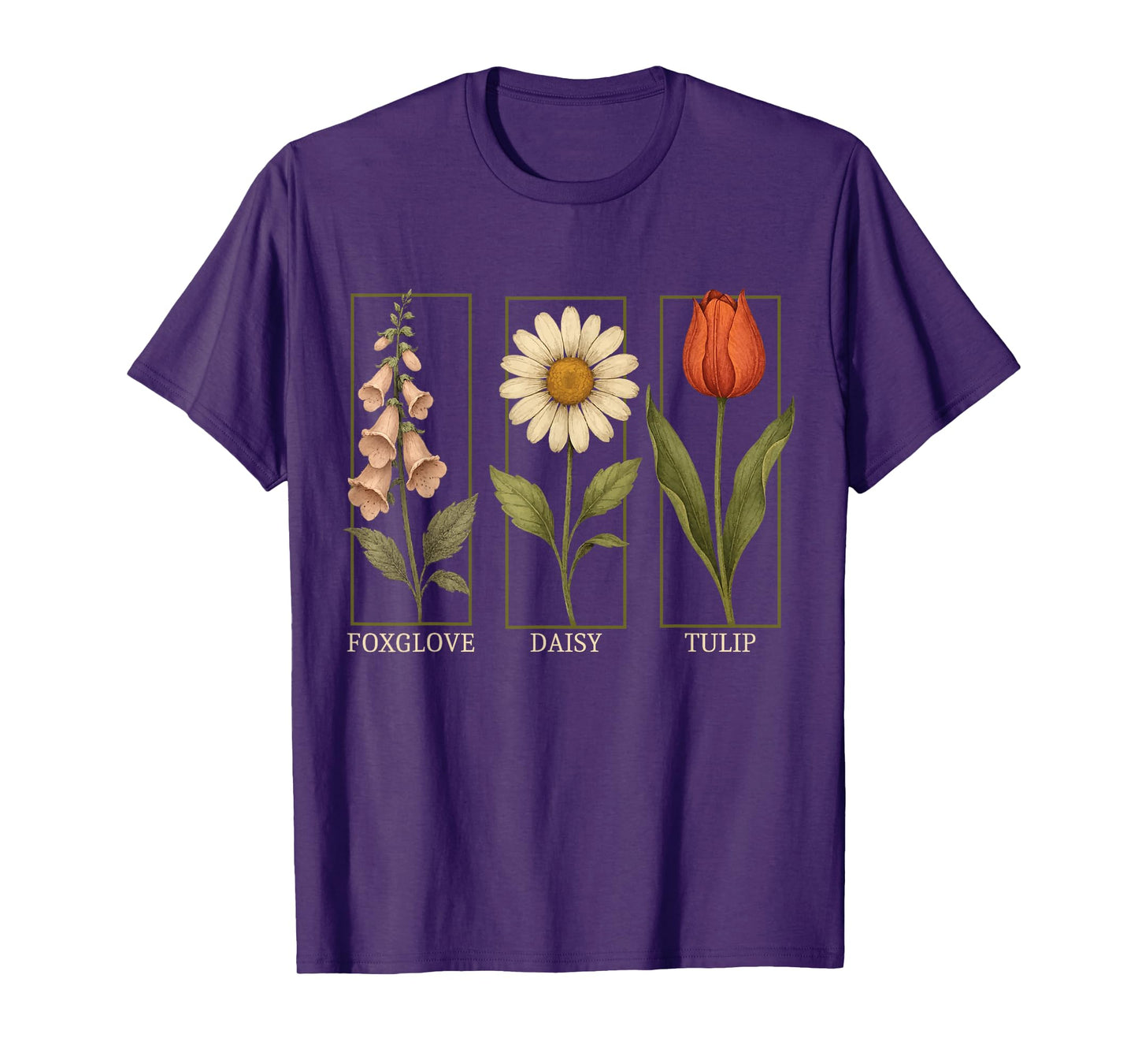 Vintage Botanical Flowers - Foxglove Daisy Tulip T-Shirt