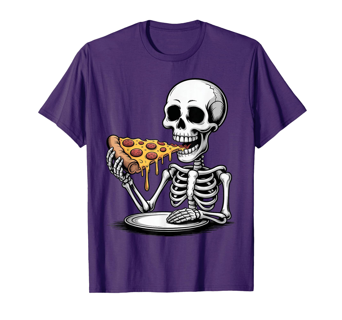 Skeleton Eating Pizza Halloween Trick or Treat Spooky Season T-Shirt