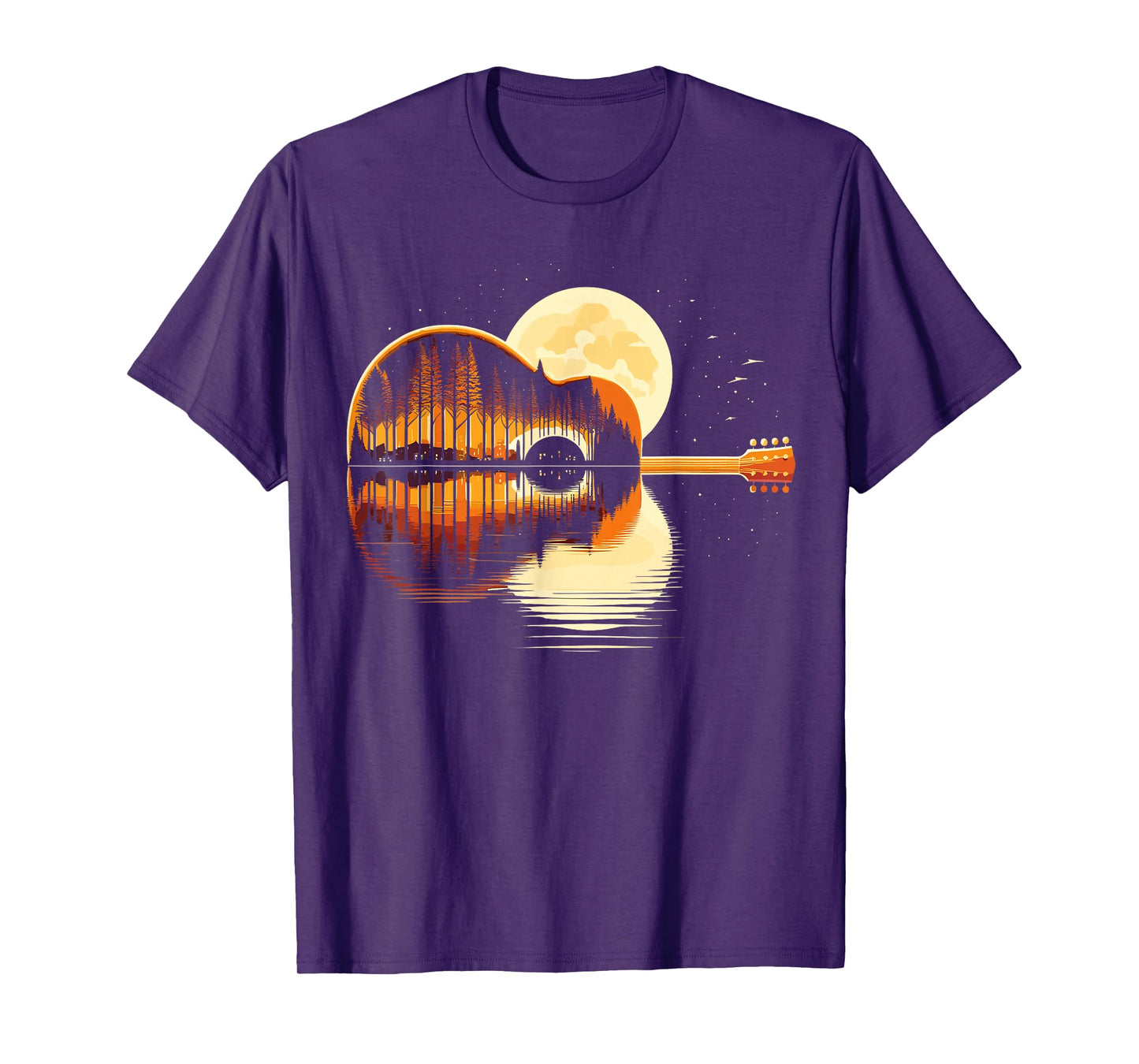 Guitar Nature Moon Retro Guitarist Acoustic T-Shirt