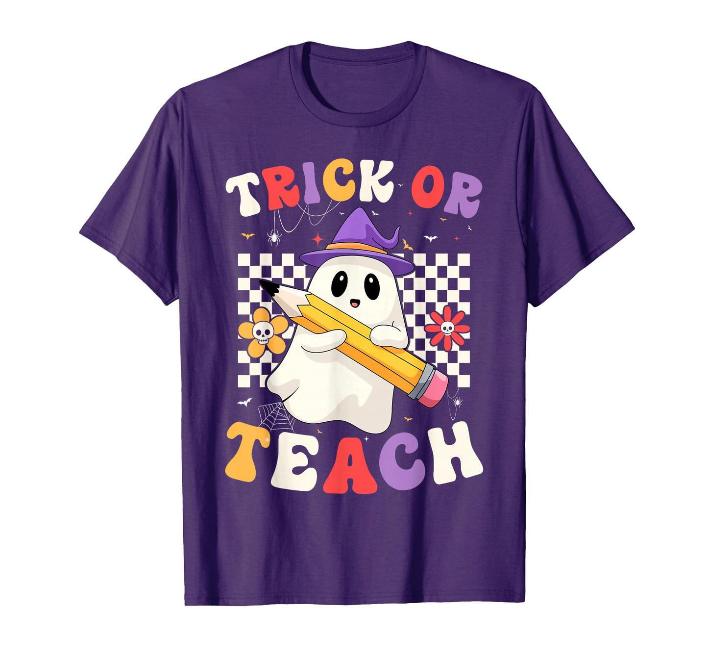 Teacher Halloween Costume Boo Ghost Floral Trick Or Teach T-Shirt