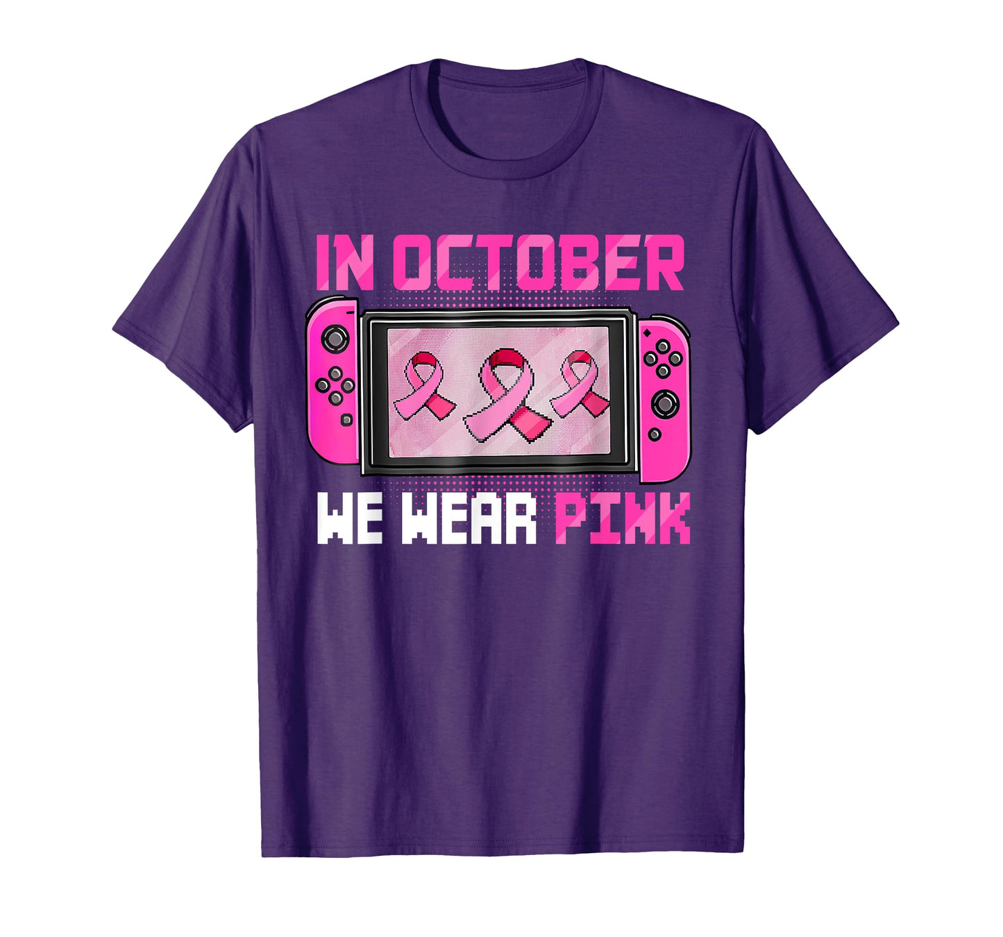 In October We Wear Pink Breast Cancer Gaming Kids Boys Youth T-Shirt