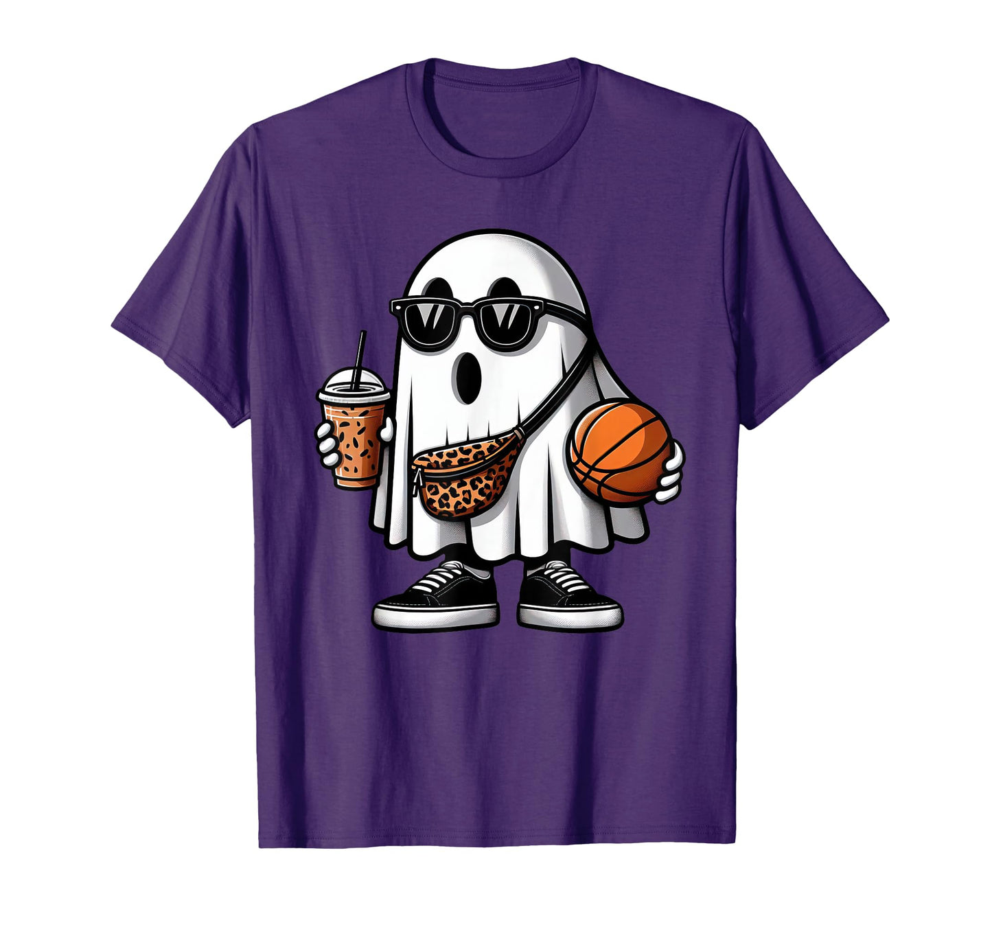 Funny Basketball Ghost Halloween Womens Mens Kids T-Shirt