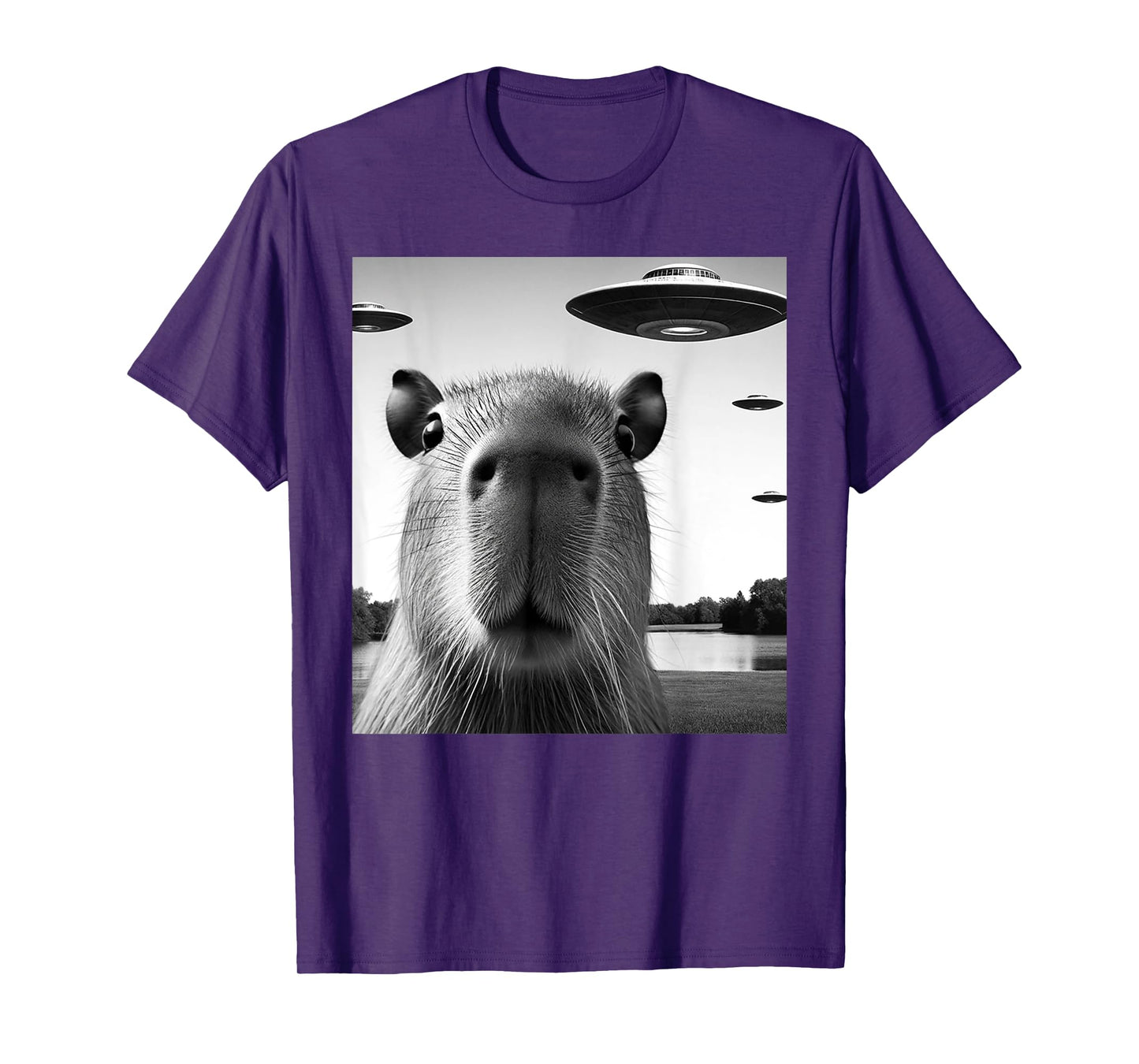 Funny Capybara Selfie with UFOs Weird Graphic T-Shirt