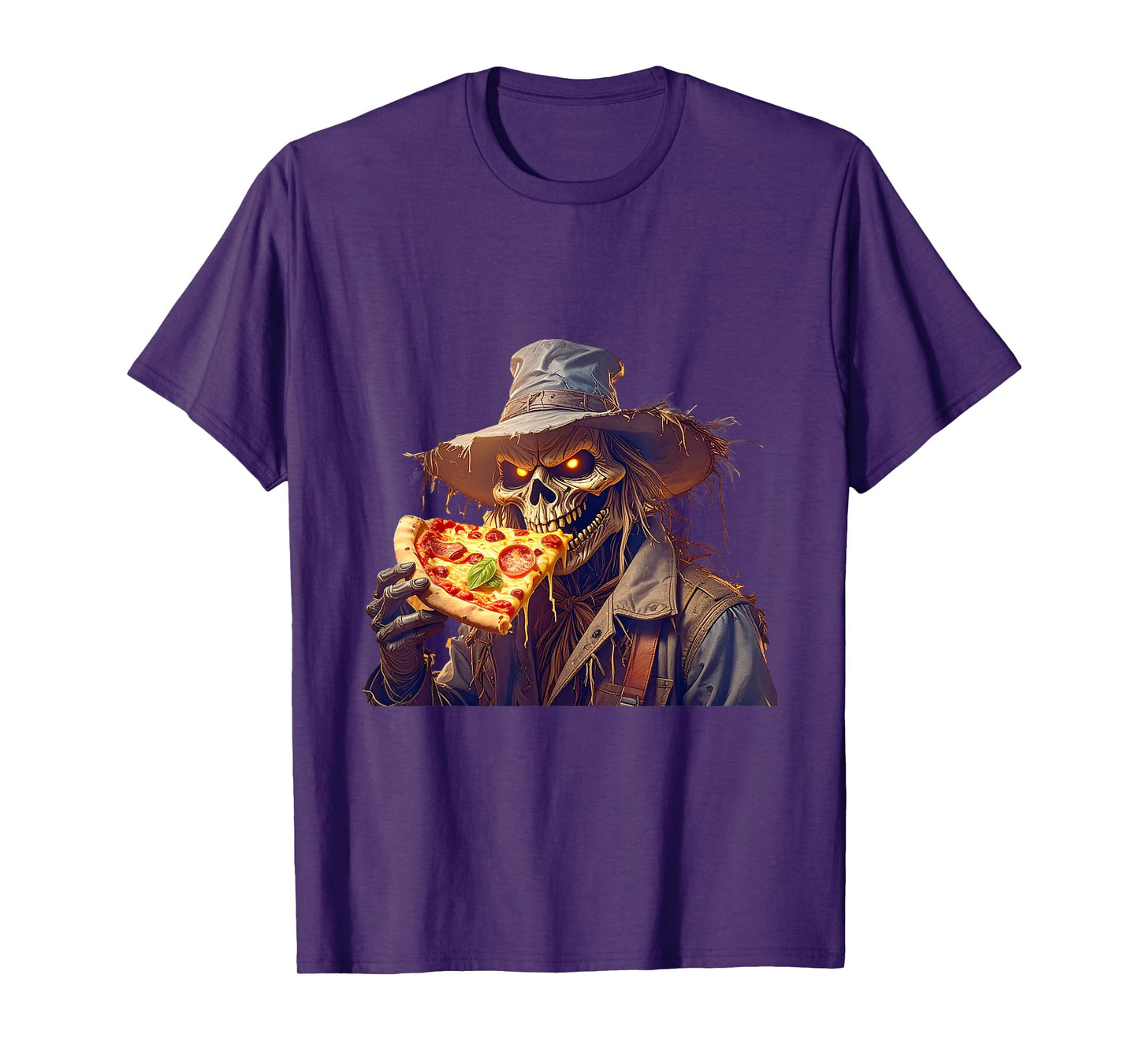 Scary Spooky Skeleton Scarecrow Pizza Lover Halloween Goth T-Shirt