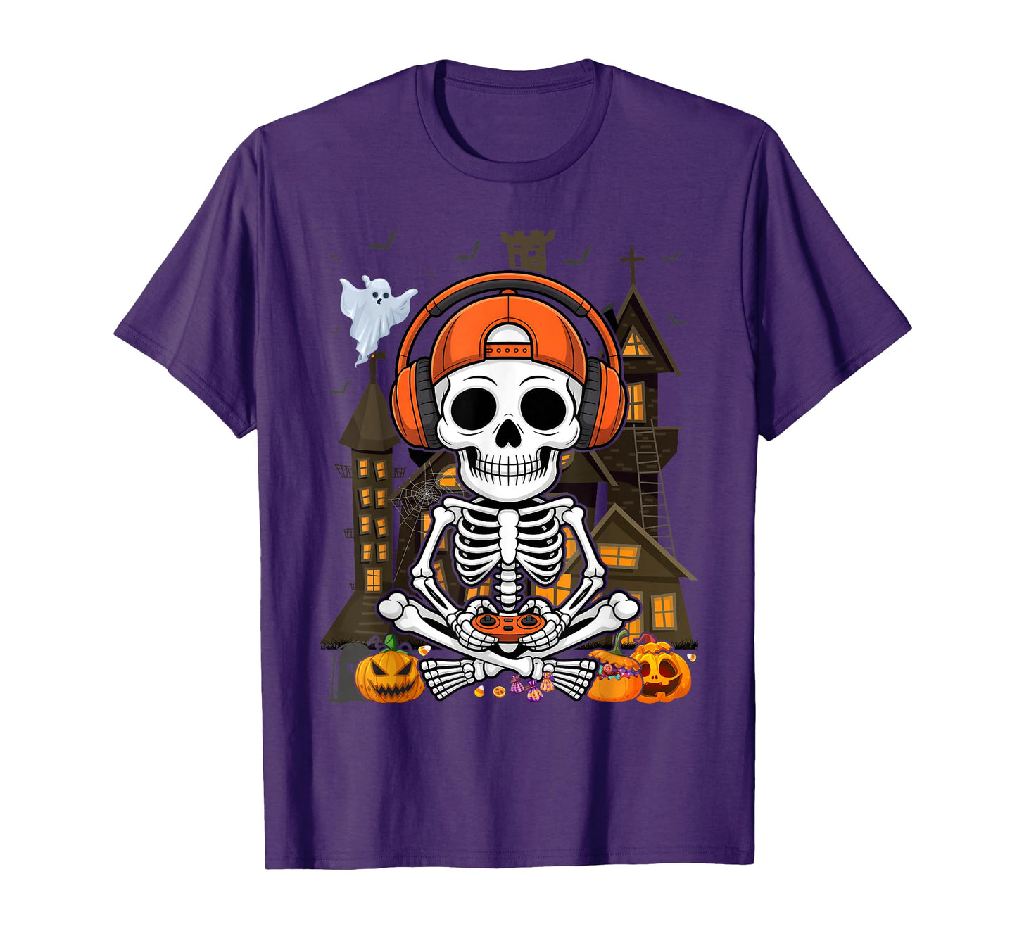 Skeleton Halloween Video Gamer Kids Boys Teens Men T-Shirt