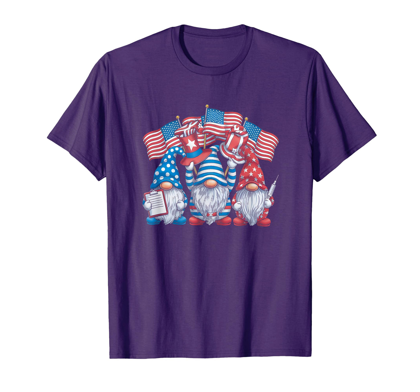 Patriotic Nurse 4th of July Gnomes USA American Flag Decor T-Shirt