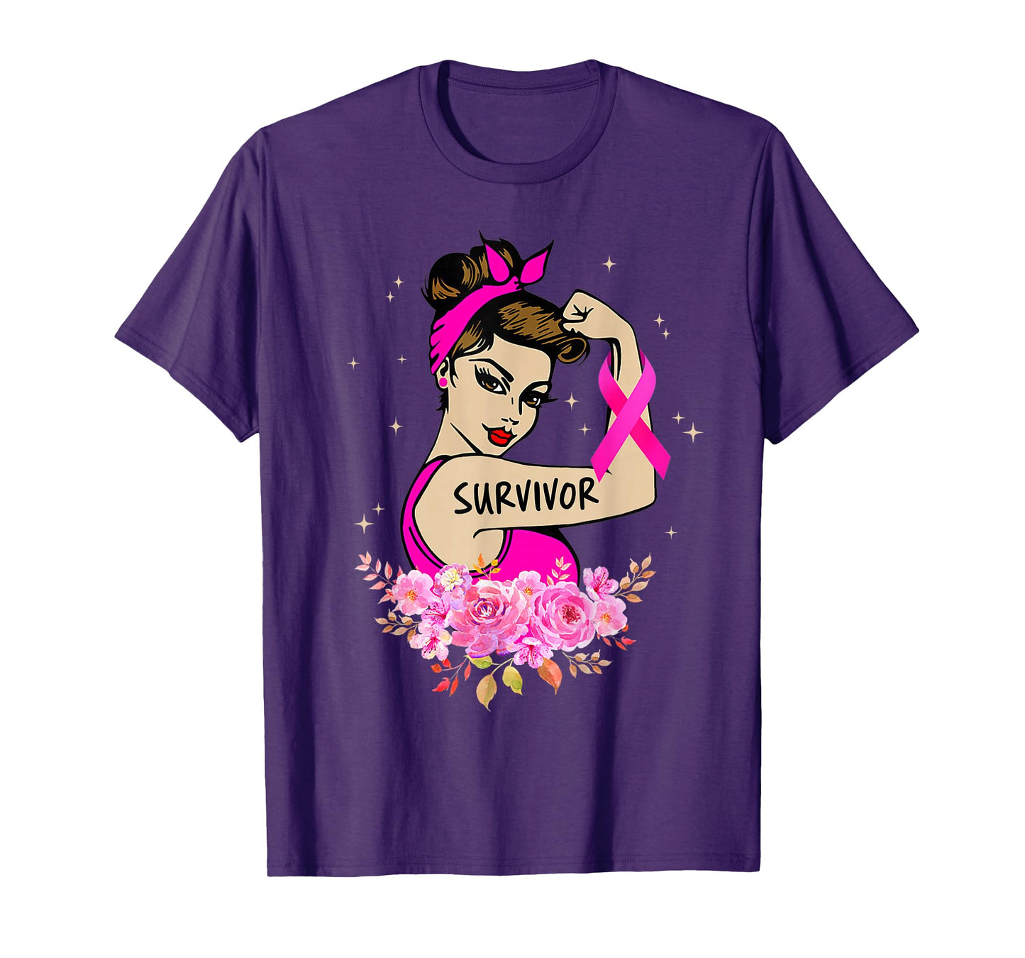 Breast Cancer Survivor Rosie Riveter Pink Awareness Women T-Shirt