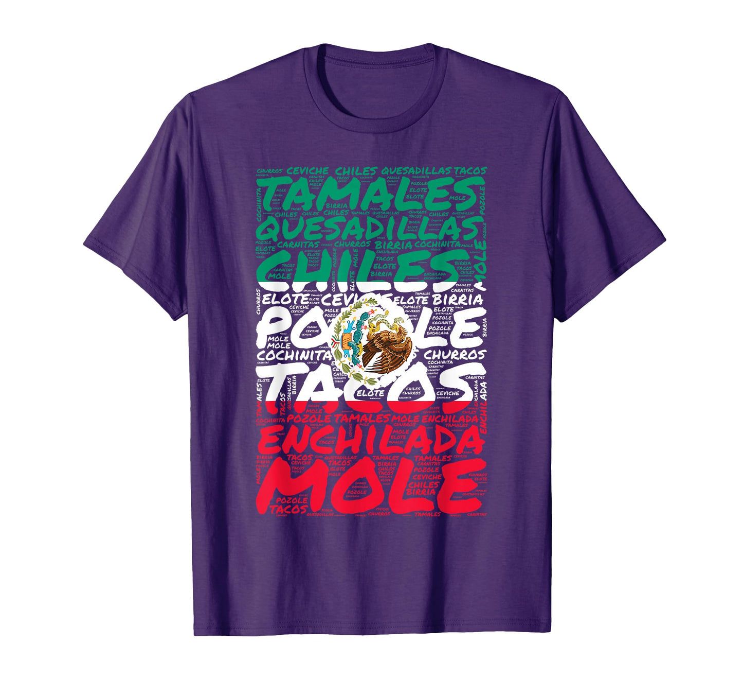 Mexico Food Word Cloud Tacos Tamales Mole Pozole Enchilada T-Shirt