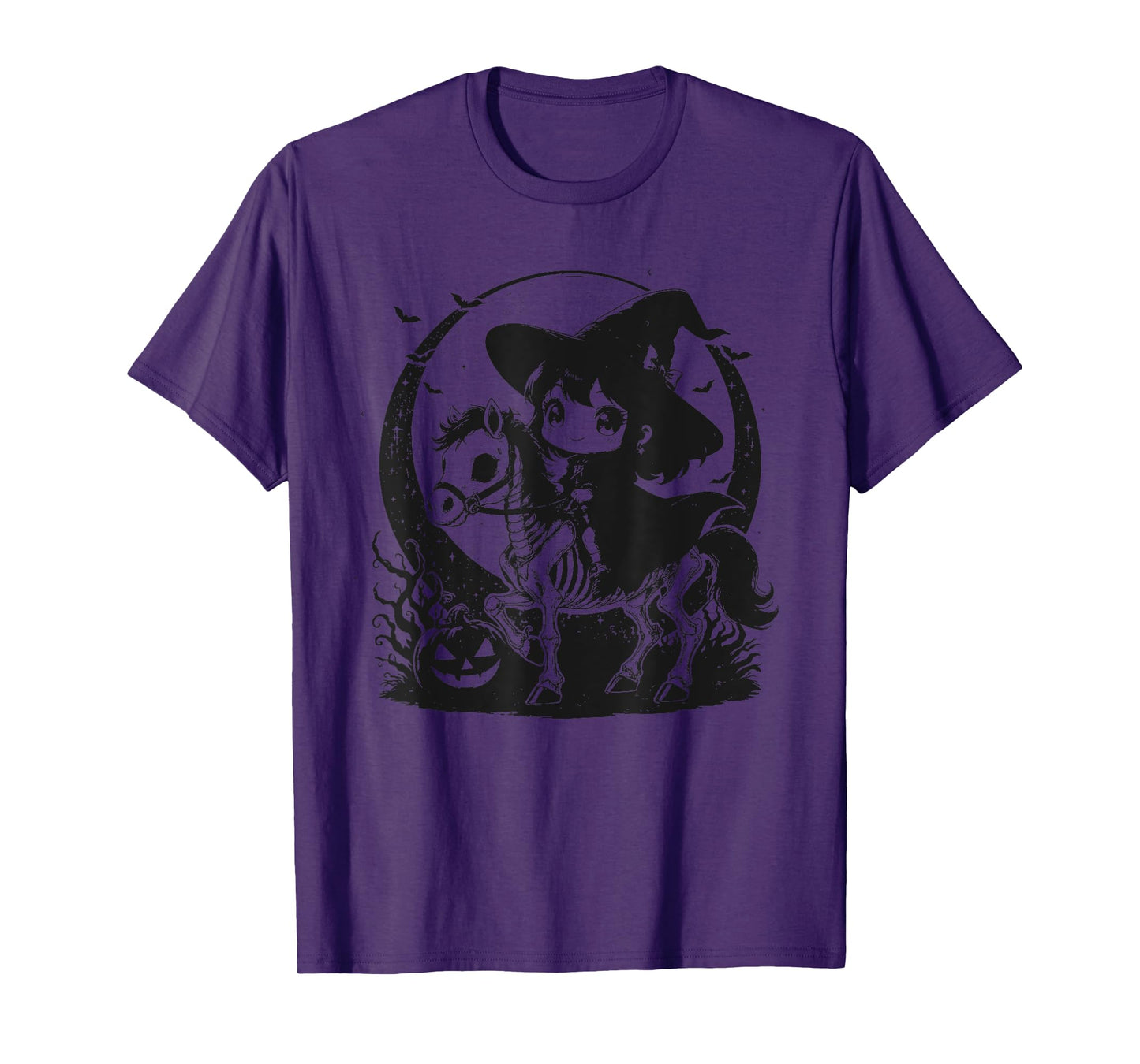 Halloween Witch Riding Horse Skeleton Ghost T-Shirt