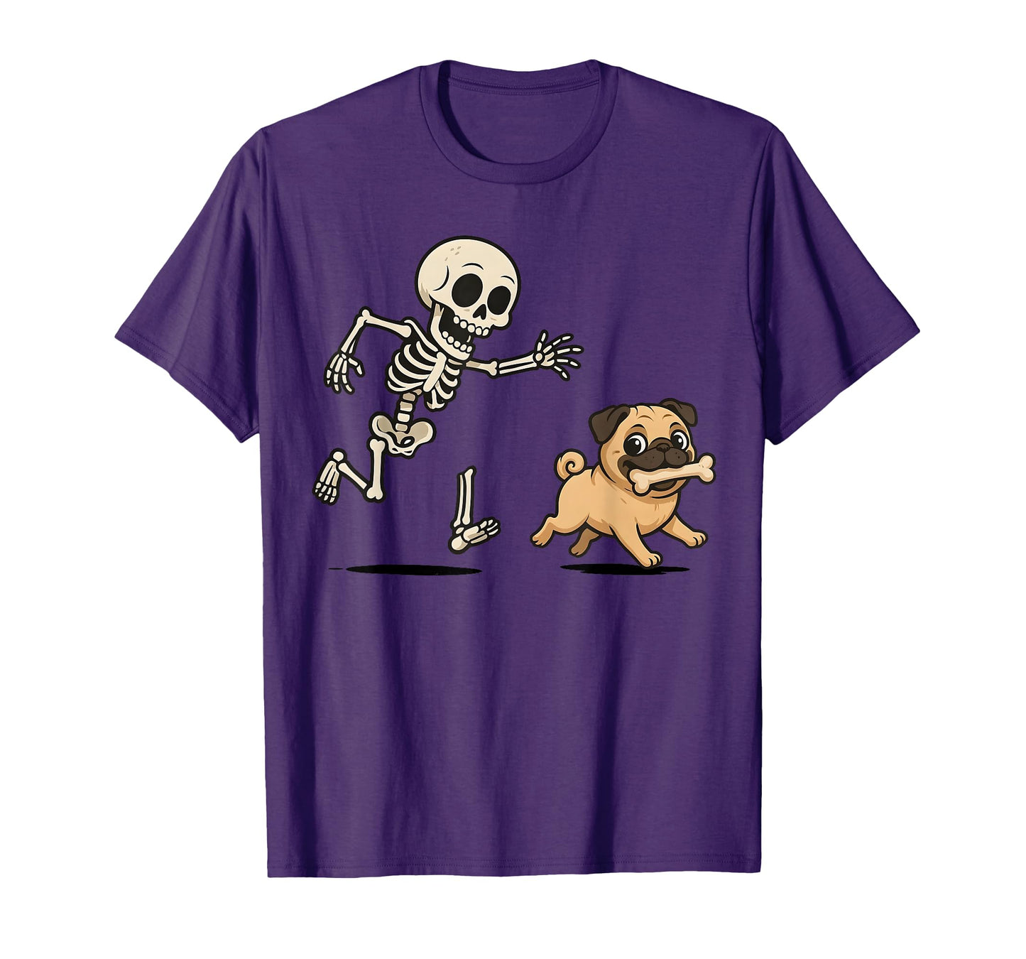 Funny Skeleton Chasing Pug Halloween Dog Mom Pet Lover T-Shirt