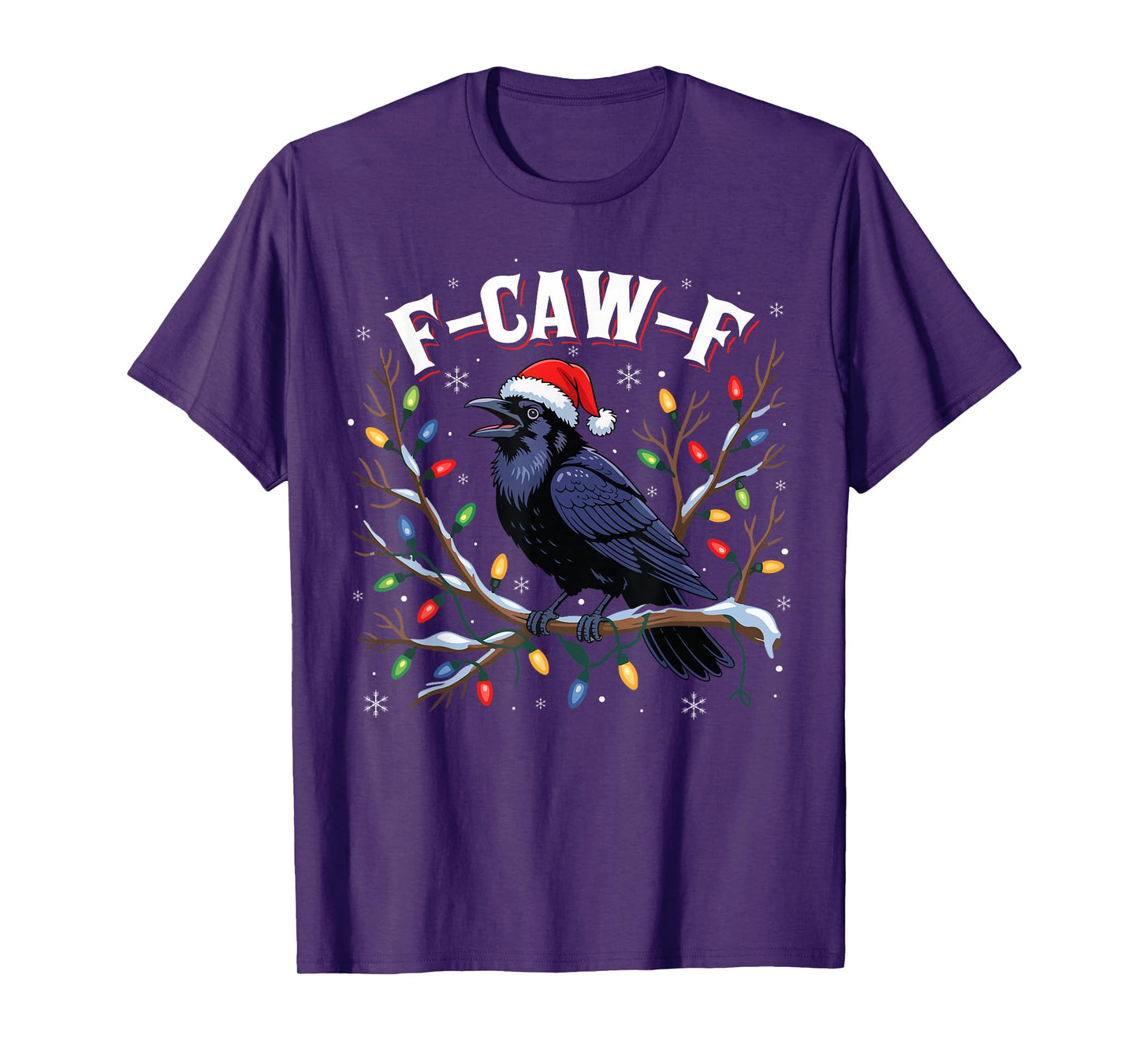 Black Crow Humor F-Caw-F Funny Christmas Lights Santa Hat T-Shirt