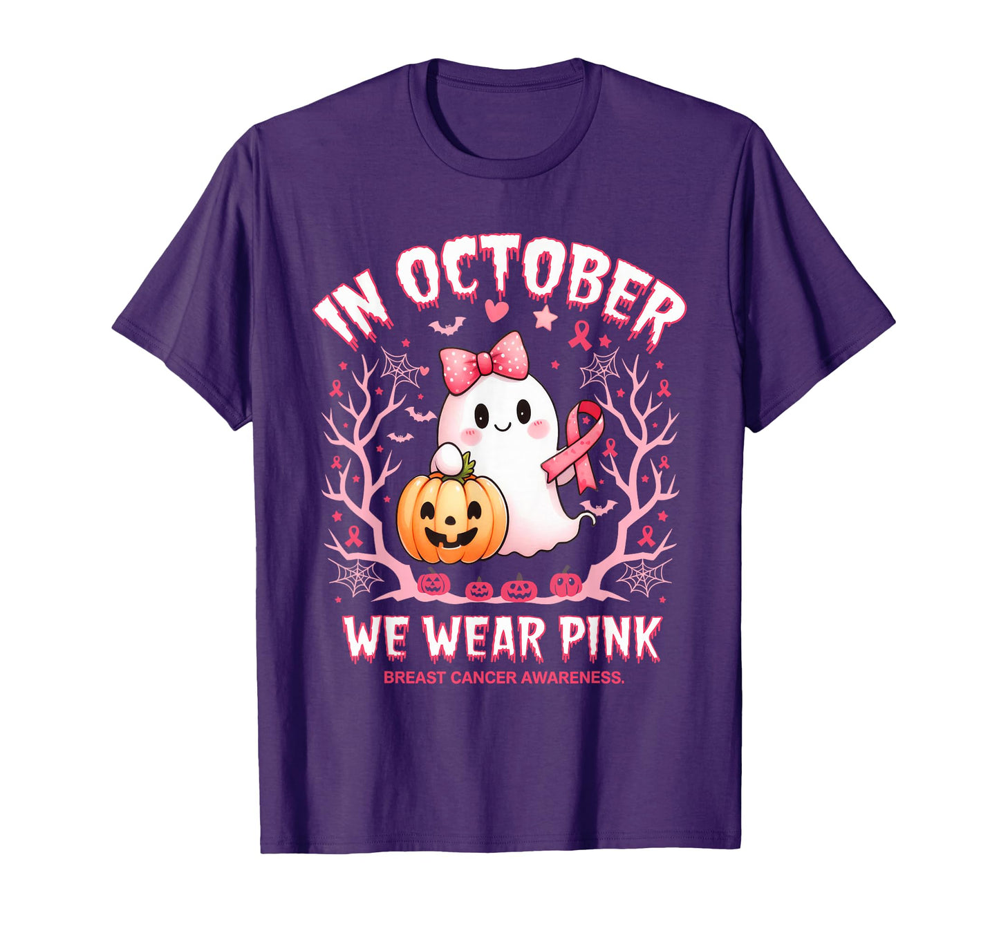 in October We Wear Pink Breast Cancer Awareness Halloween T-Shirt