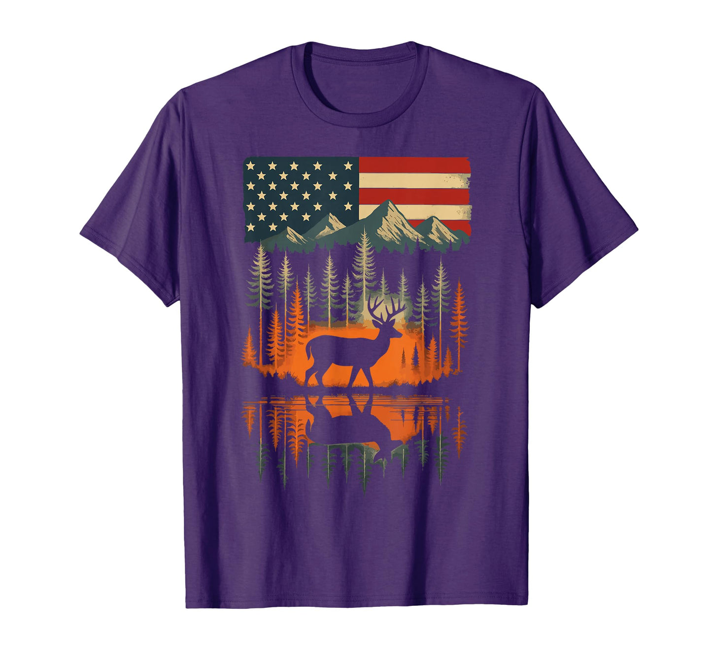 Deer USA Flag Outdoor Hiking Mountain T-Shirt