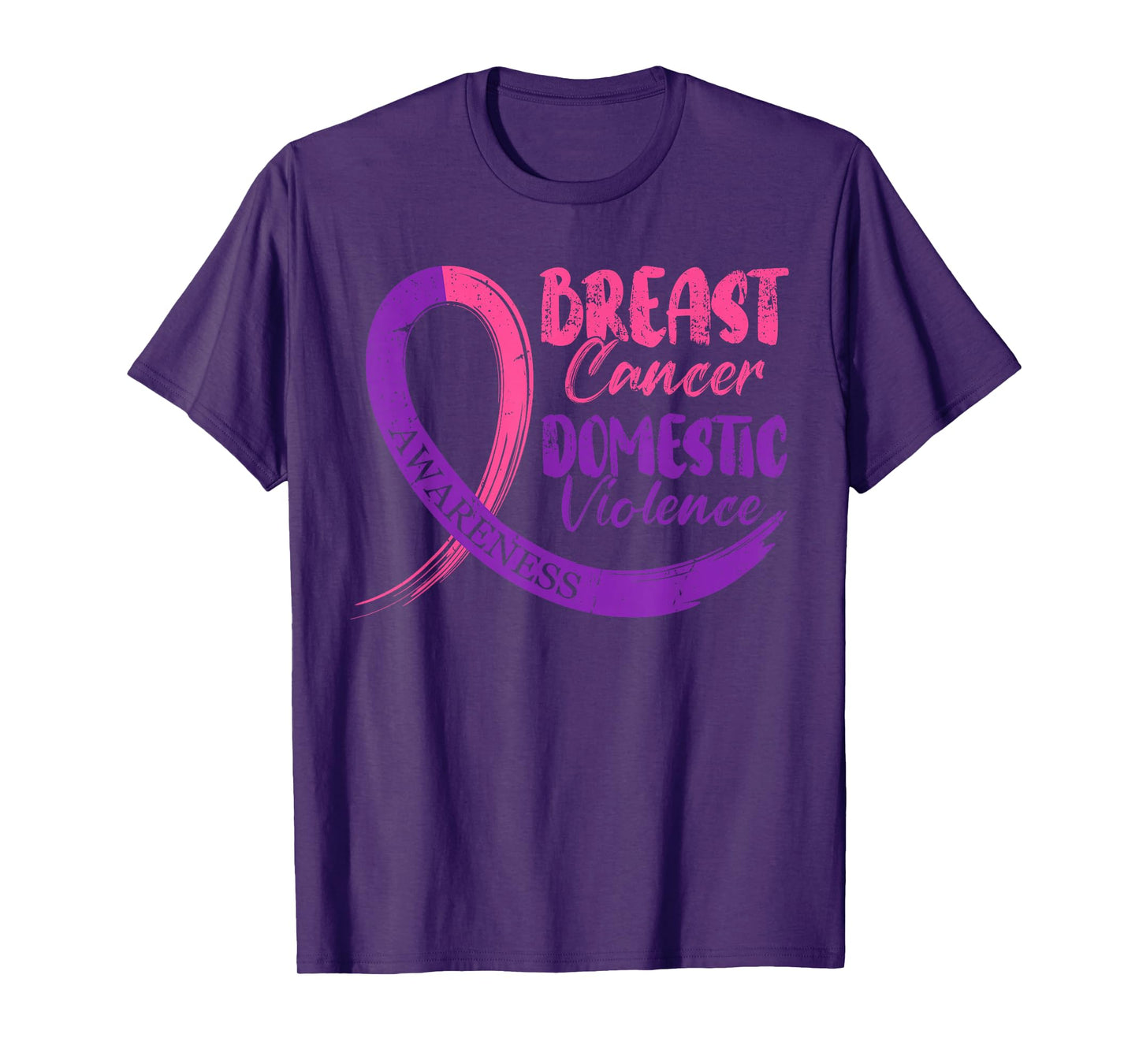 Domestic Violence Breast Cancer Awareness Purple Pink Ribbon T-Shirt