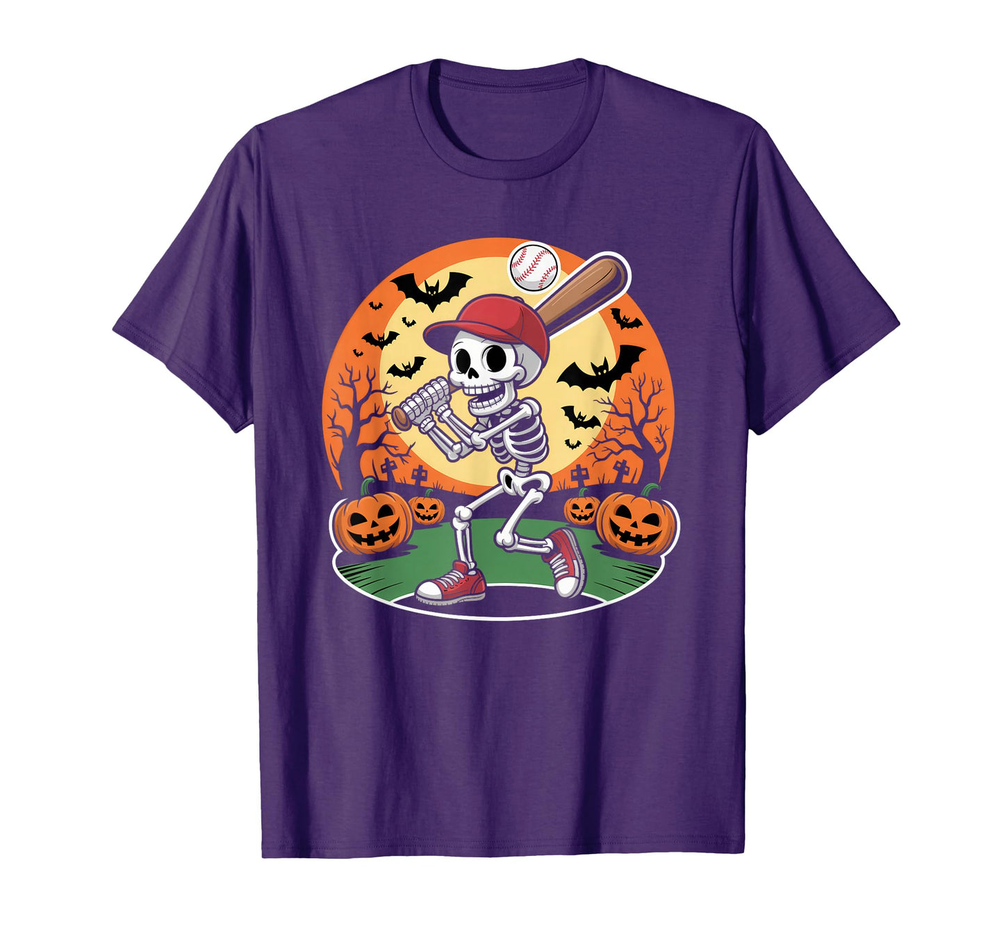 Baseball Skeleton Halloween Men Boys Baseball Spooky Season T-Shirt