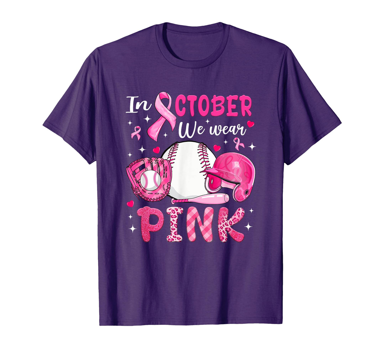 in October We Wear Pink Baseball Breast Cancer Awareness T-Shirt