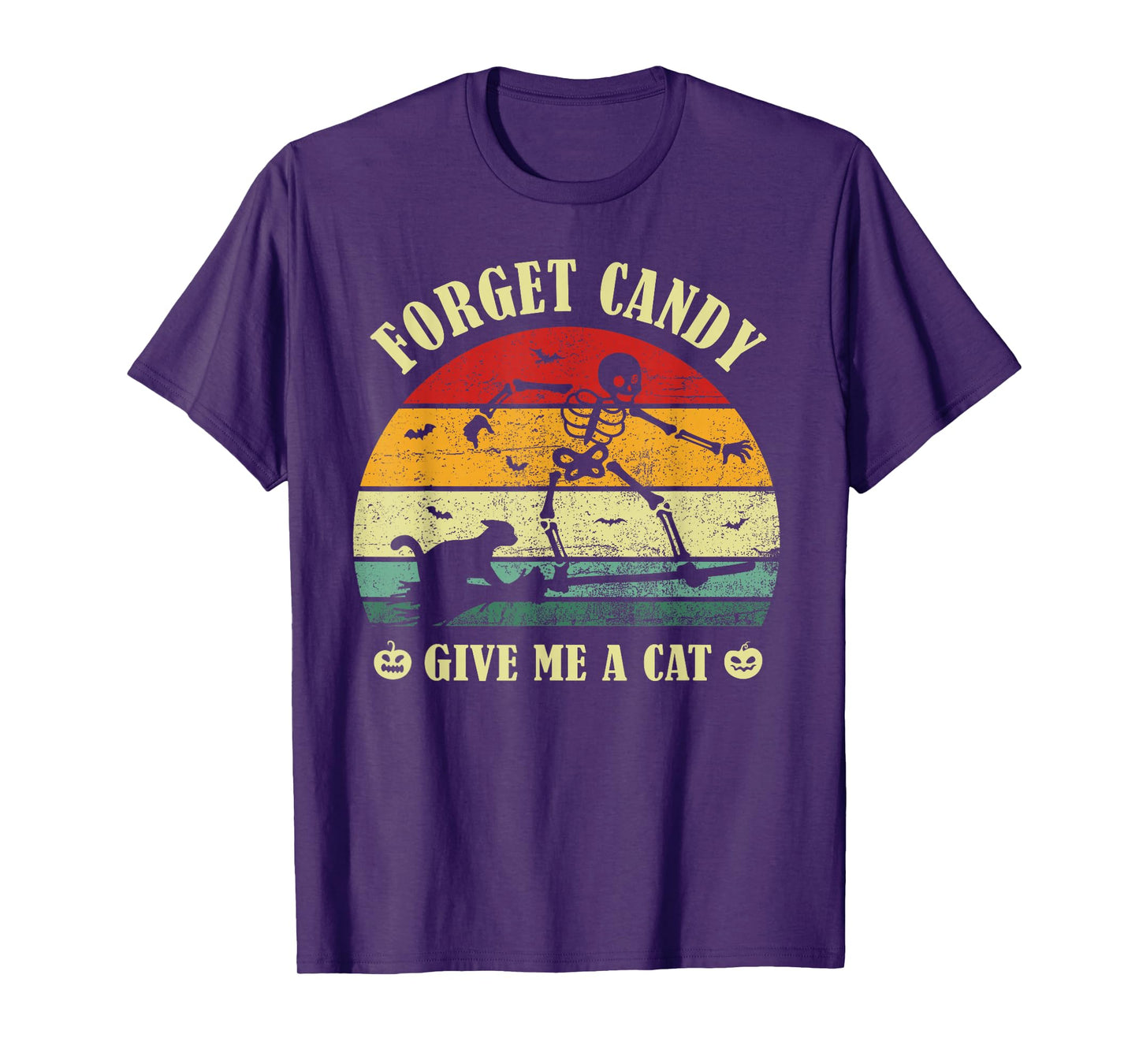 Forget Candy Give Me A Cat Lovers Halloween Skeleton Vintage T-Shirt