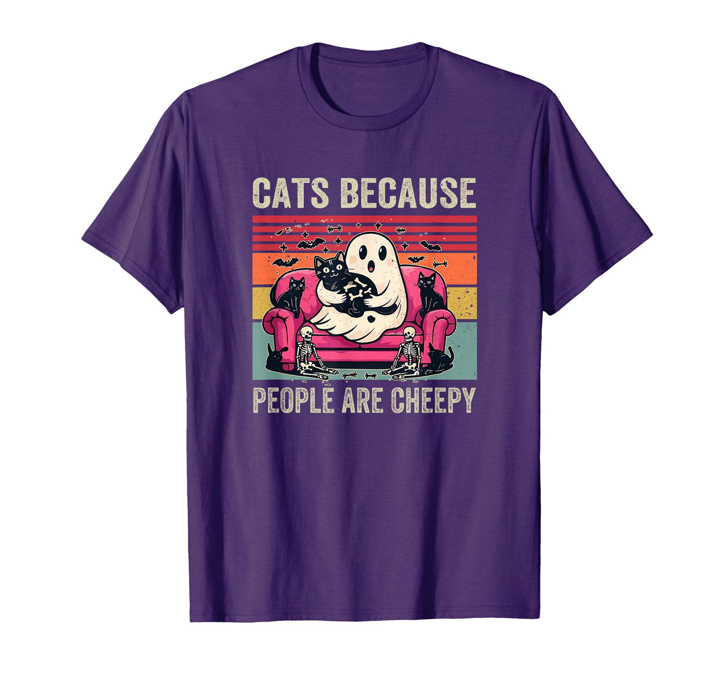 Cats Because People are Creepy Ghost Halloween Cat Mom Kids T-Shirt